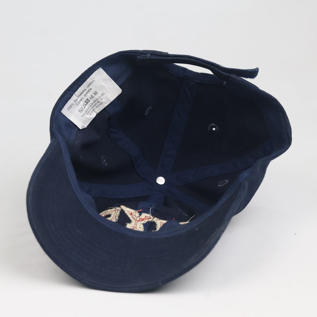 Thrifted Navy NYC 68 Maroon Felt Patch Strapback Dad Hat - 56-58cm