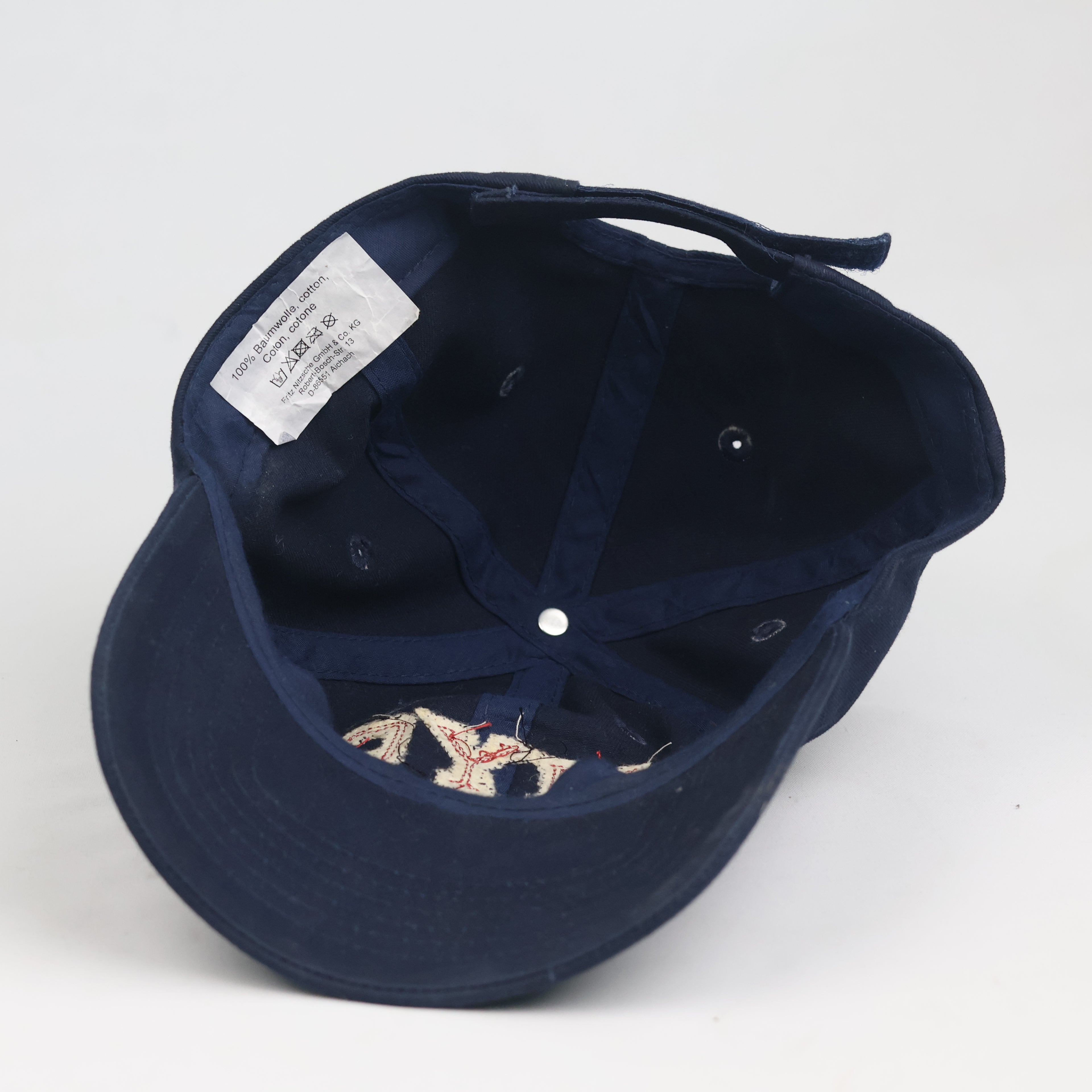 Thrifted Navy NYC 68 Maroon Felt Patch Strapback Dad Hat - 56-58cm