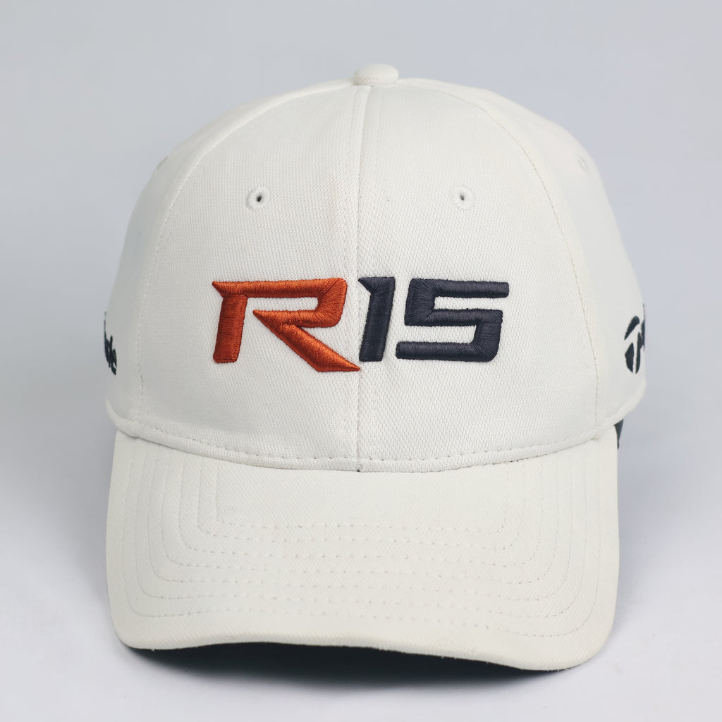 Thrifted TaylorMade Golf R15 Embroidered Off-White Tour Performance Hat - Black Underbrim