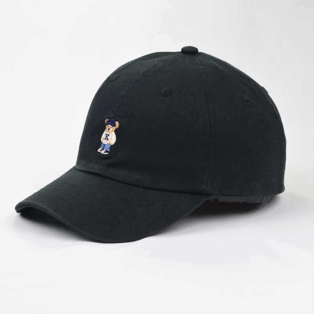 Classic Black Bear Embroidery Hat - Adjustable Cotton Cap (Size 54-56cm)