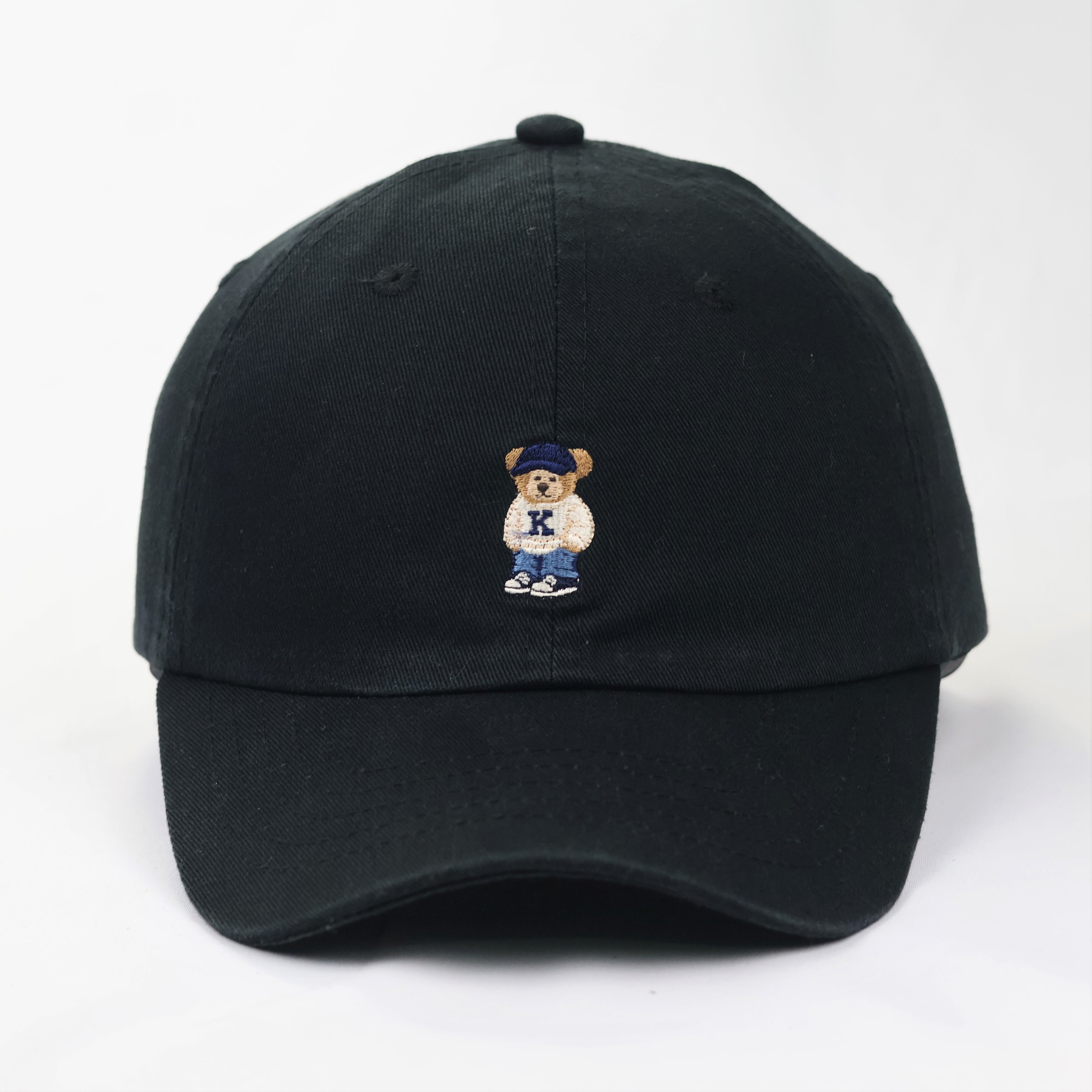 Classic Black Bear Embroidery Hat - Adjustable Cotton Cap (Size 54-56cm)