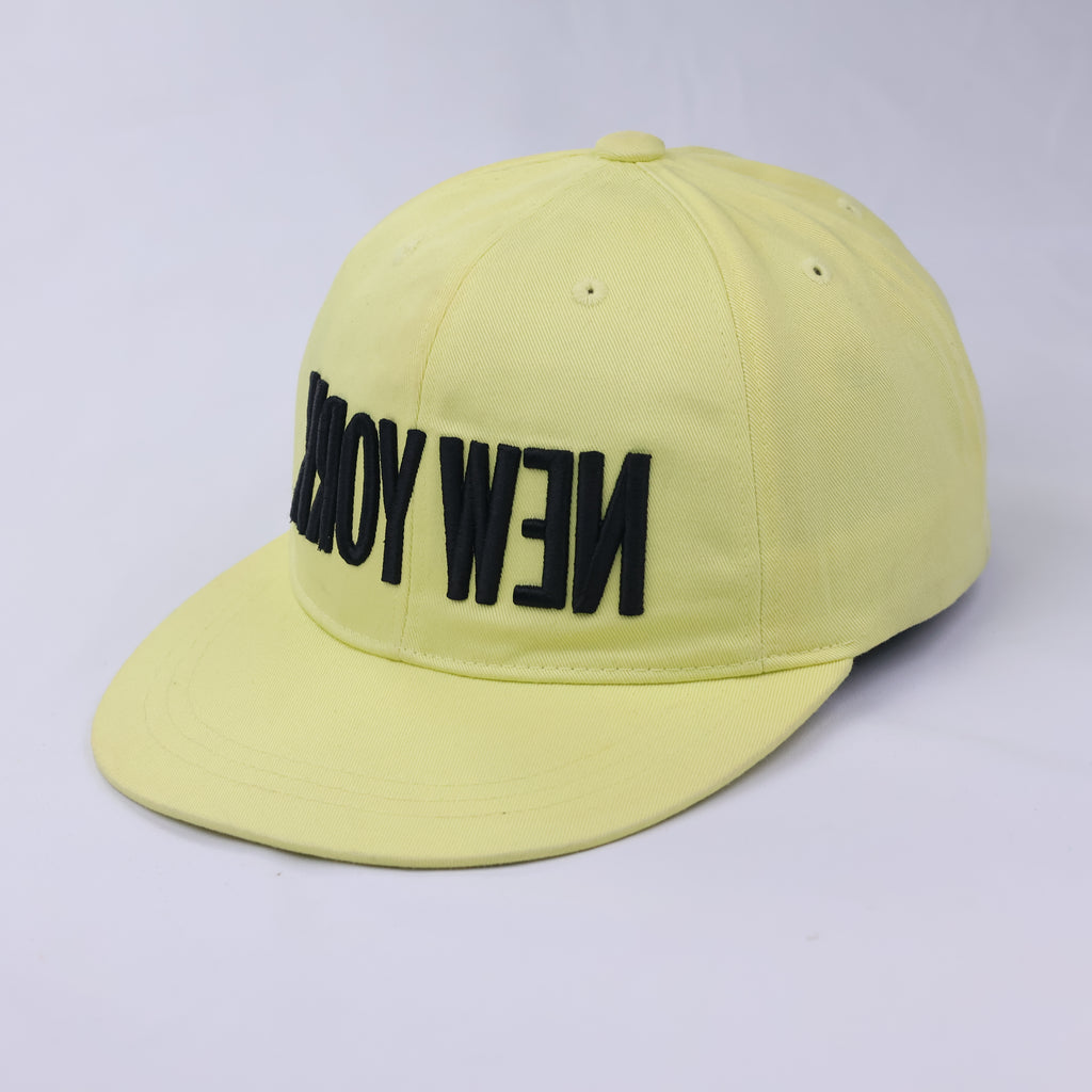 Upside Down New York Embroidery Cap - Neon Yellow Streetwear Snapback