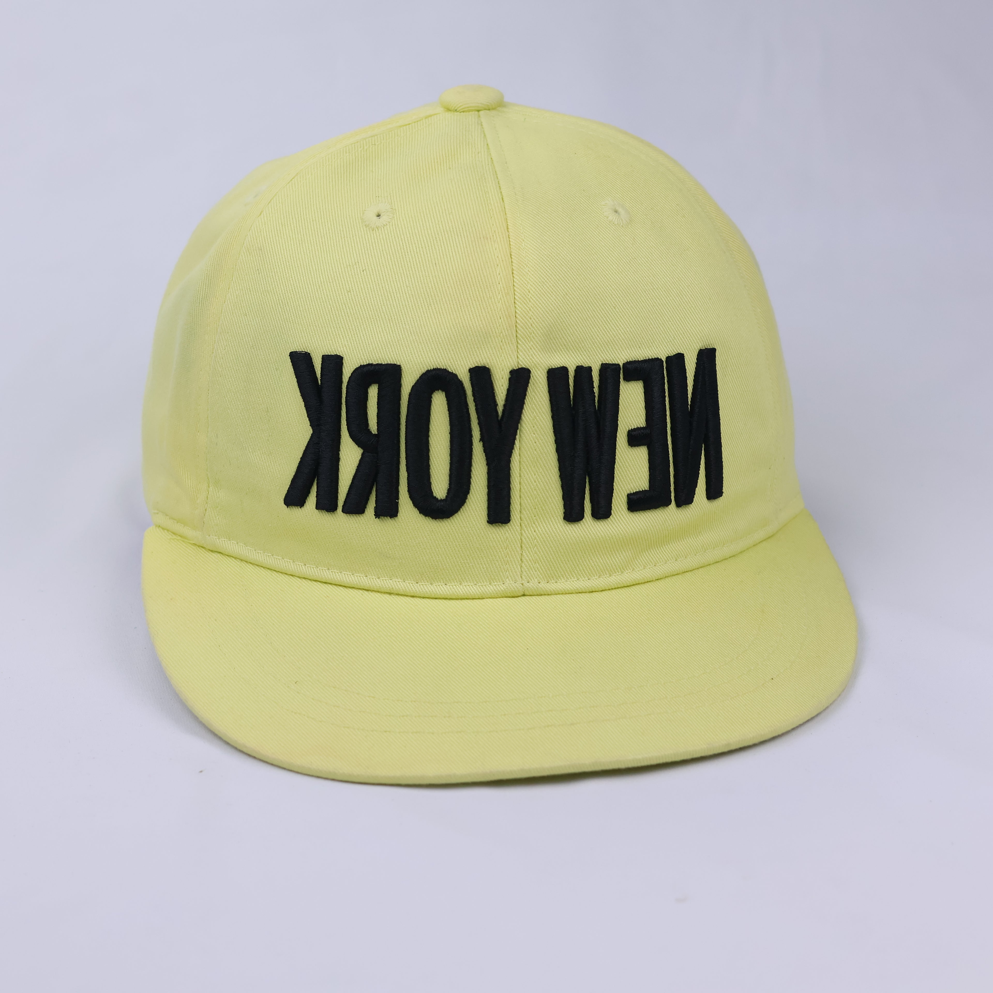 Upside Down New York Embroidery Cap - Neon Yellow Streetwear Snapback