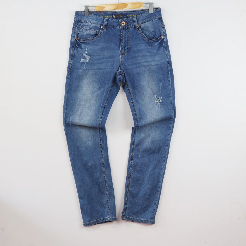 Thrifed Fashion Leaders Premium Denim Blue Distressed Jeans Waist:30/ J1118