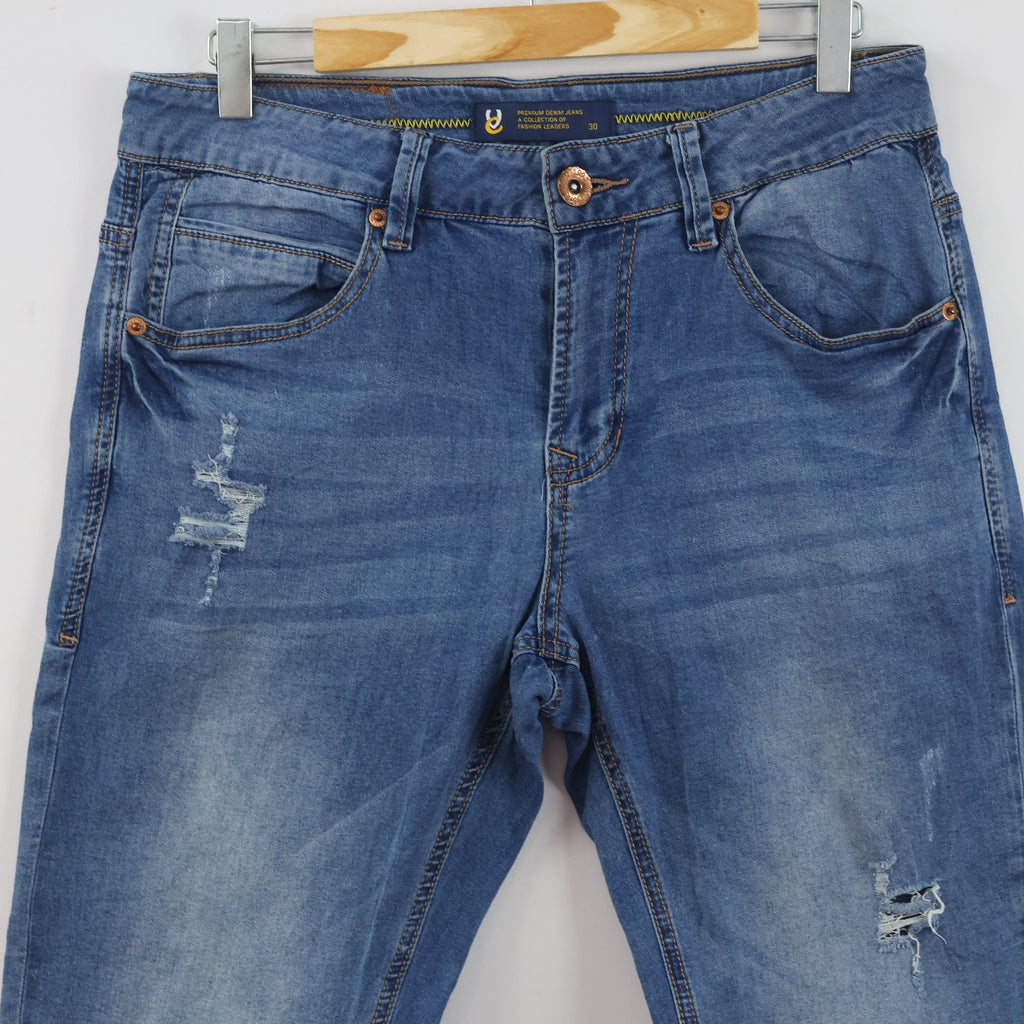 Thrifed Fashion Leaders Premium Denim Blue Distressed Jeans Waist:30/ J1118