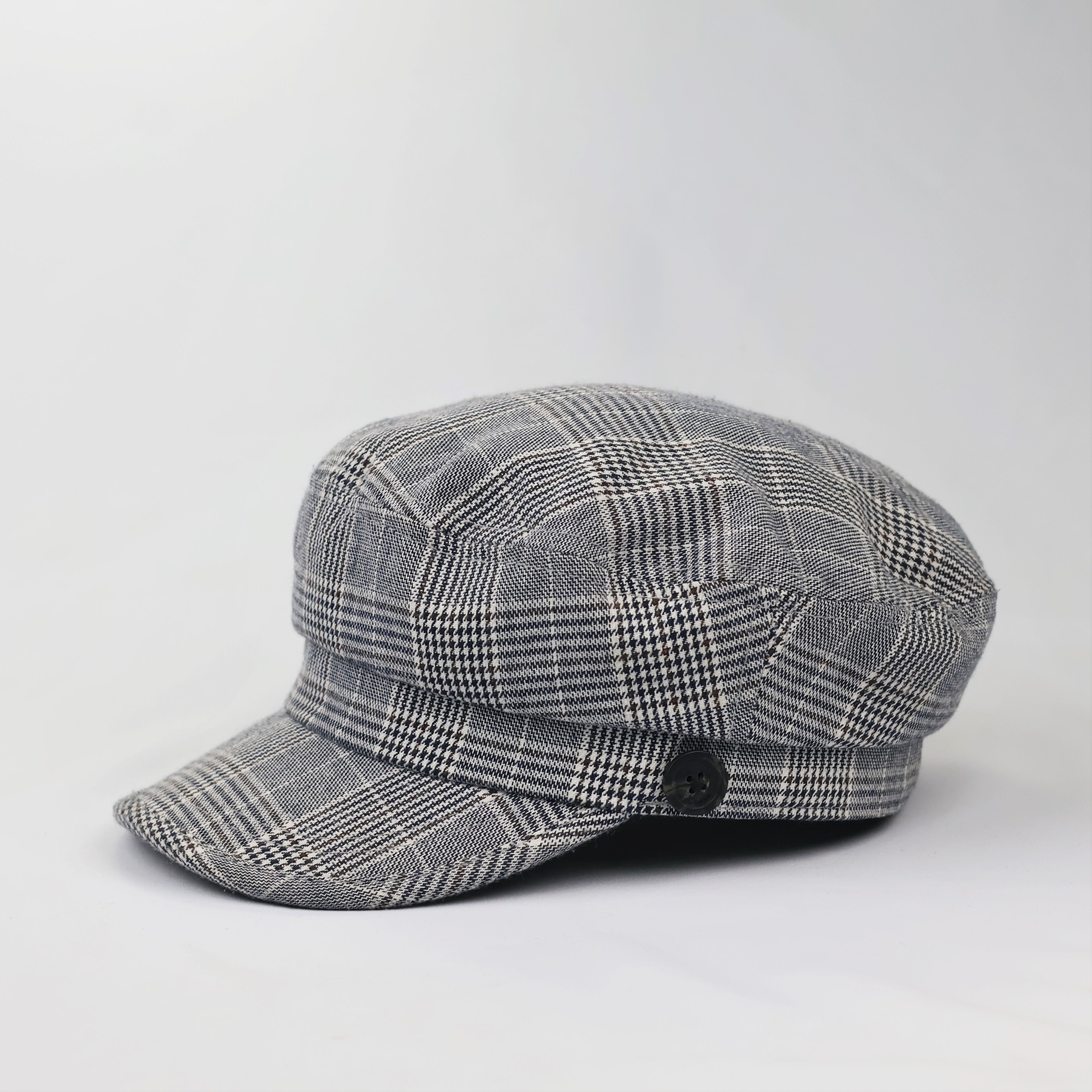 Grey Plaid Newsboy Hat