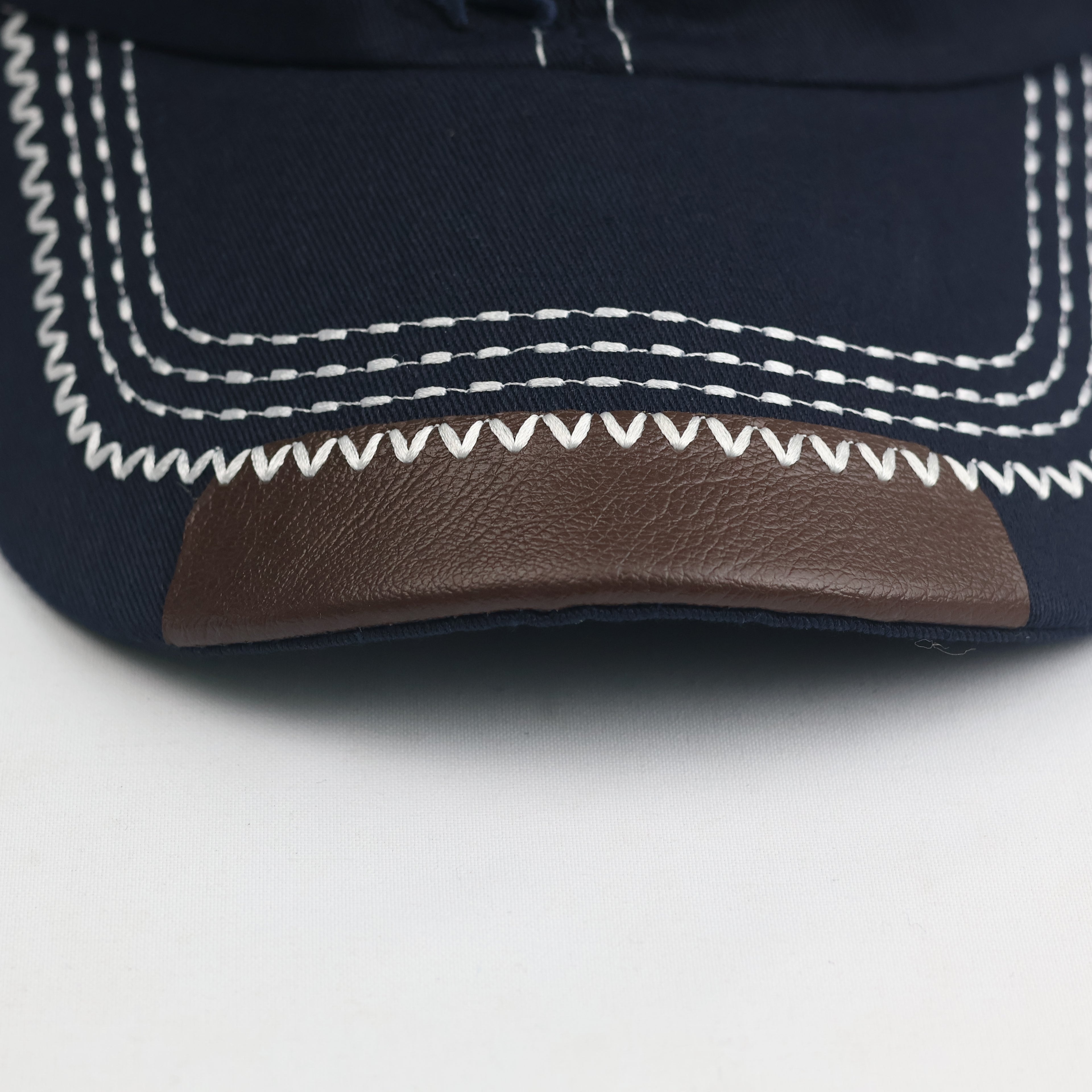 Vintage Eagle & Stars Navy Cotton Dad Hat - Faux Leather Brim Accent