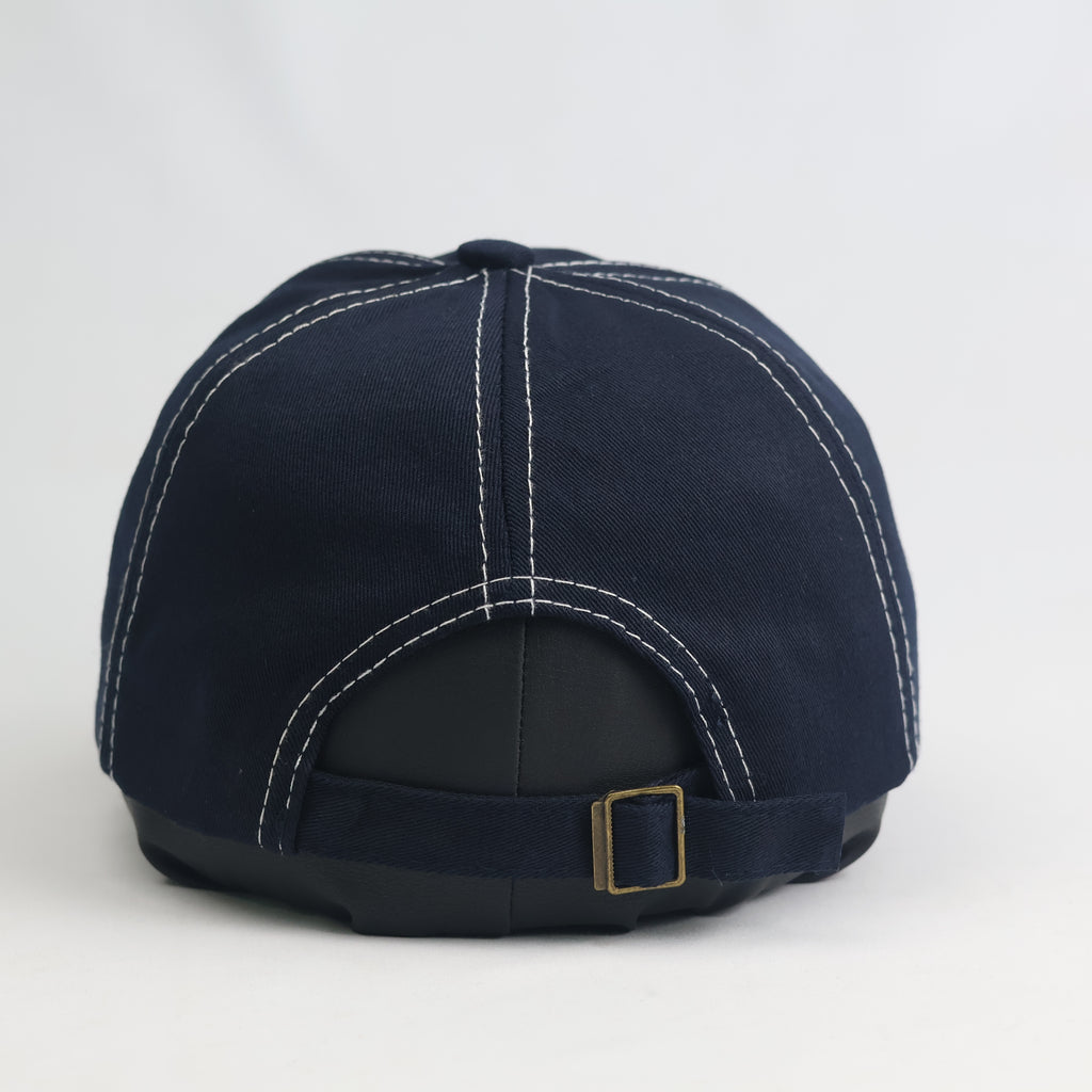 Vintage Eagle & Stars Navy Cotton Dad Hat - Faux Leather Brim Accent