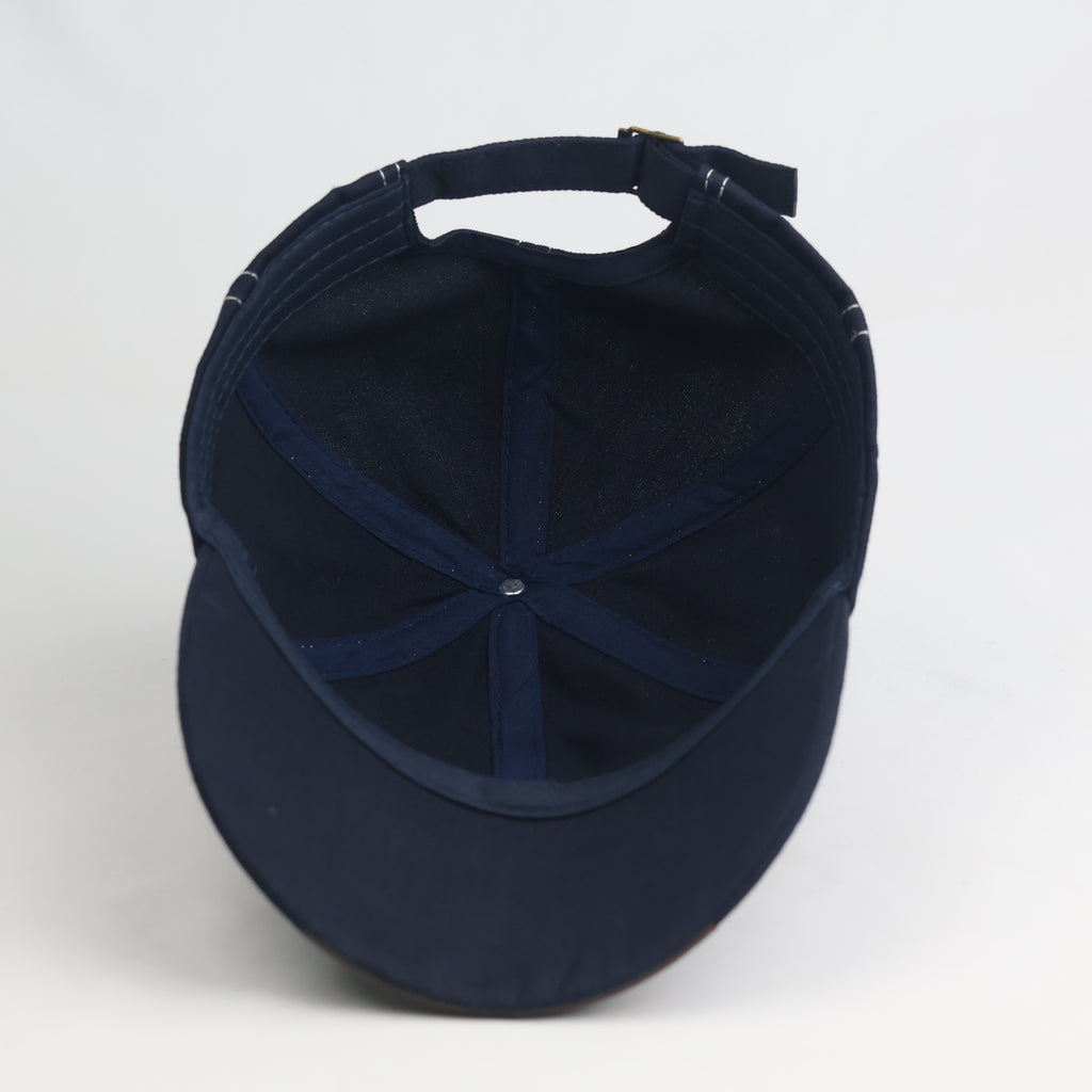 Vintage Eagle & Stars Navy Cotton Dad Hat - Faux Leather Brim Accent