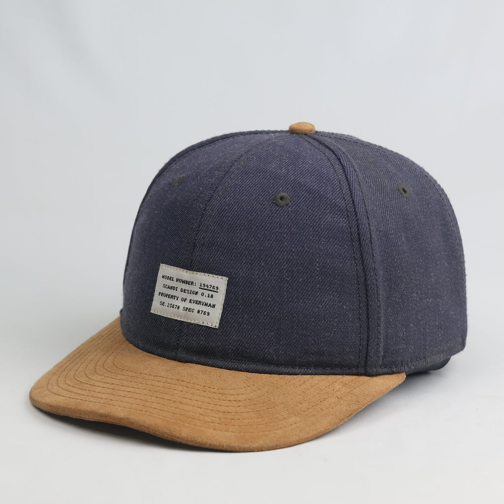 Thrifted H&M Scandi Design Patch Navy Snapback | Suede Visor Streetwear Cap
