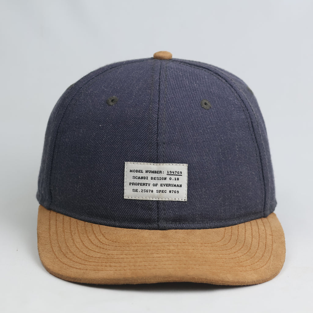 Thrifted H&M Scandi Design Patch Navy Snapback | Suede Visor Streetwear Cap