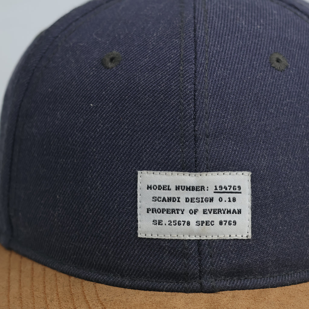 Thrifted H&M Scandi Design Patch Navy Snapback | Suede Visor Streetwear Cap