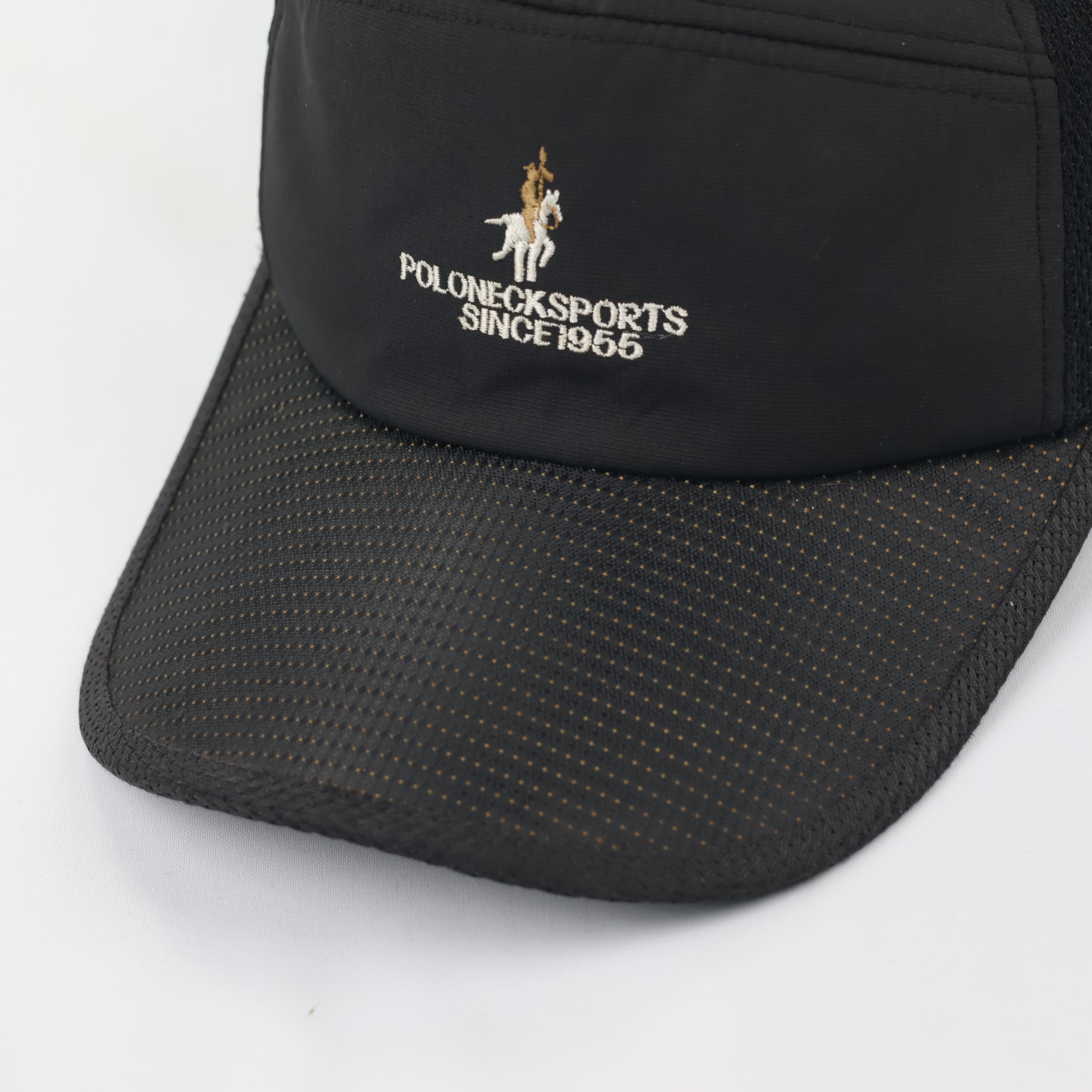 Vintage Poloneck Sports "Since 1955" Trucker Thrifted Cap - Black Technical Mesh