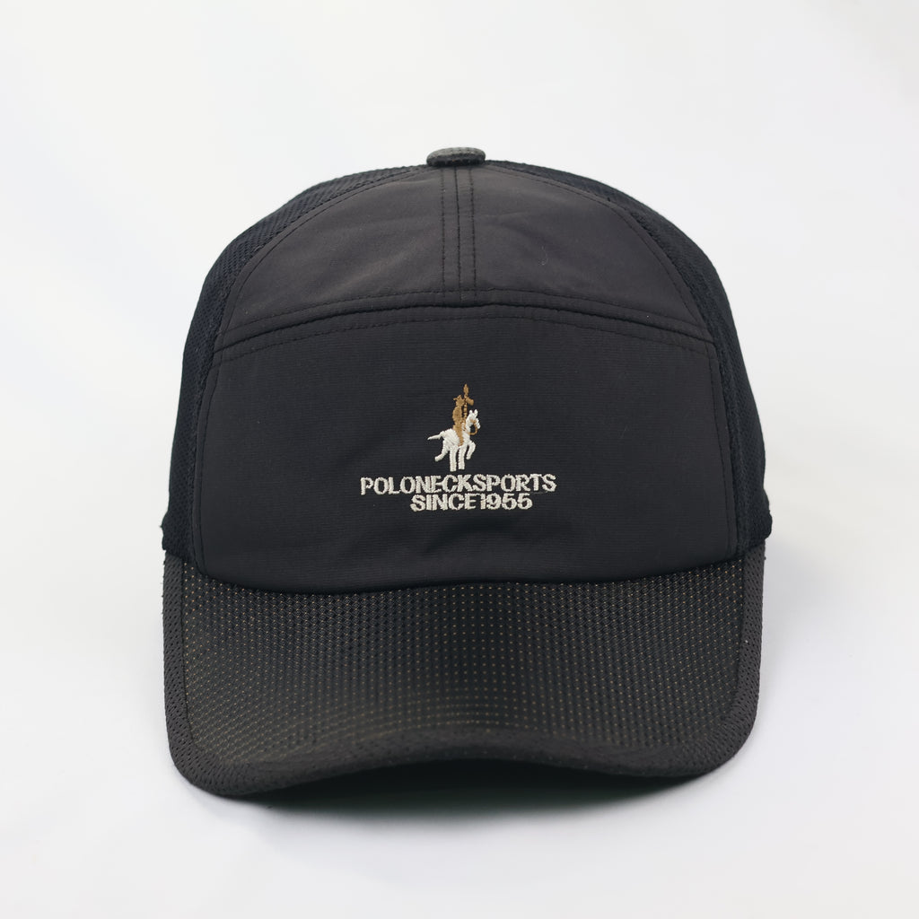 Vintage Poloneck Sports "Since 1955" Trucker Thrifted Cap - Black Technical Mesh