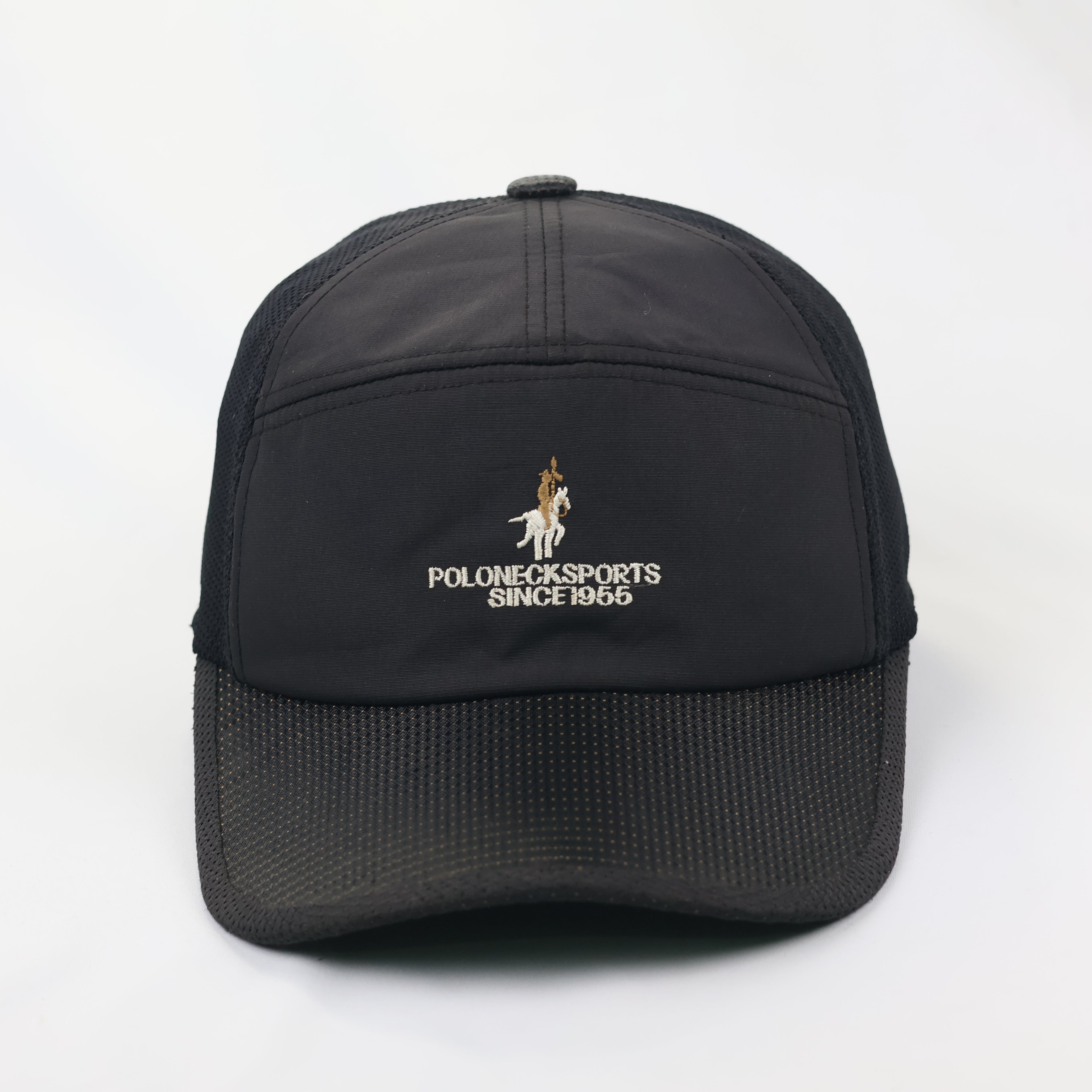 Vintage Poloneck Sports "Since 1955" Trucker Thrifted Cap - Black Technical Mesh