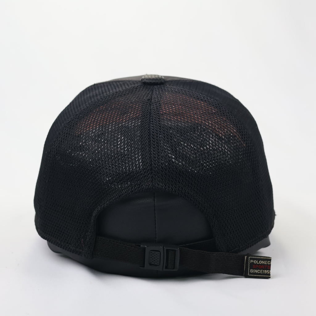 Vintage Poloneck Sports "Since 1955" Trucker Thrifted Cap - Black Technical Mesh