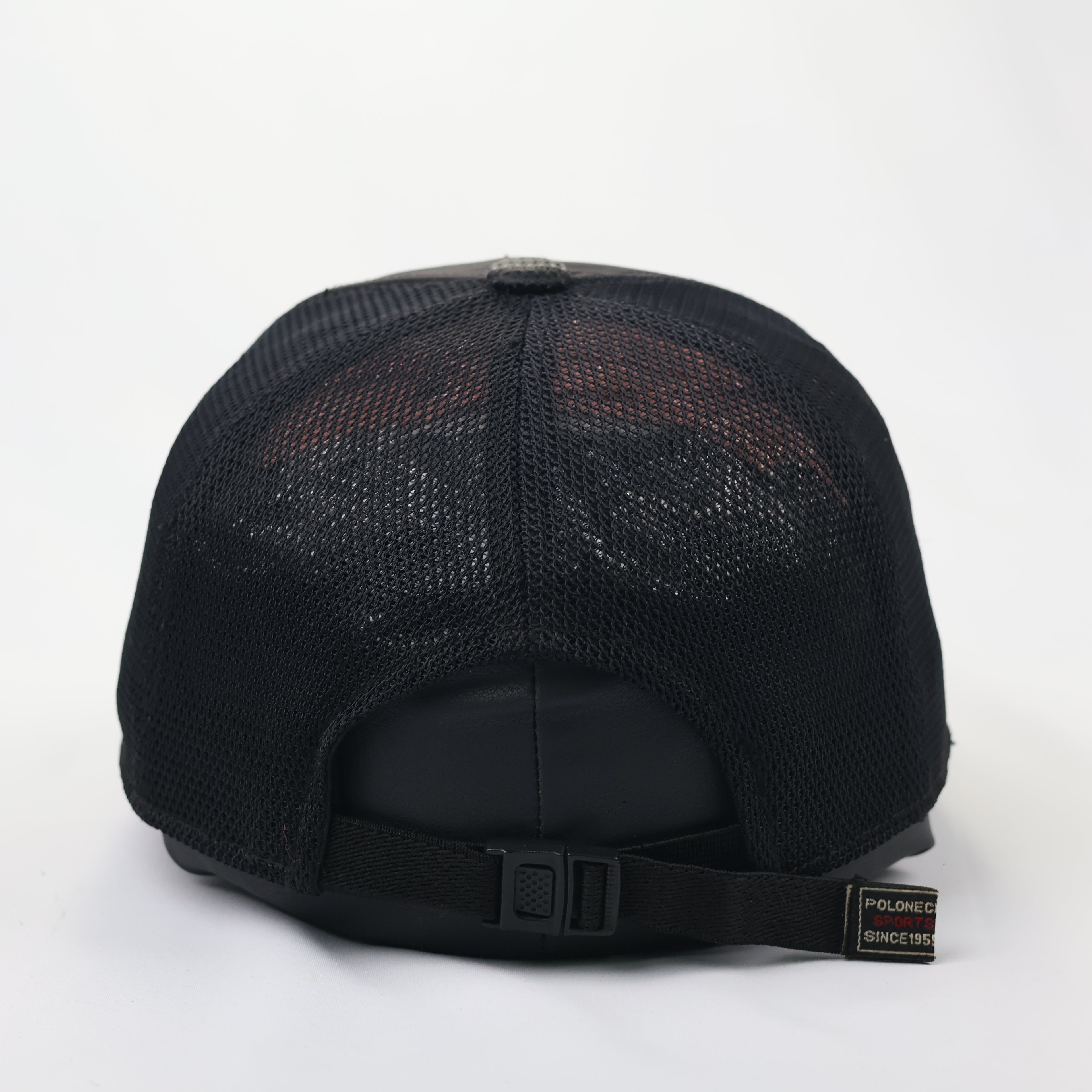 Vintage Poloneck Sports "Since 1955" Trucker Thrifted Cap - Black Technical Mesh