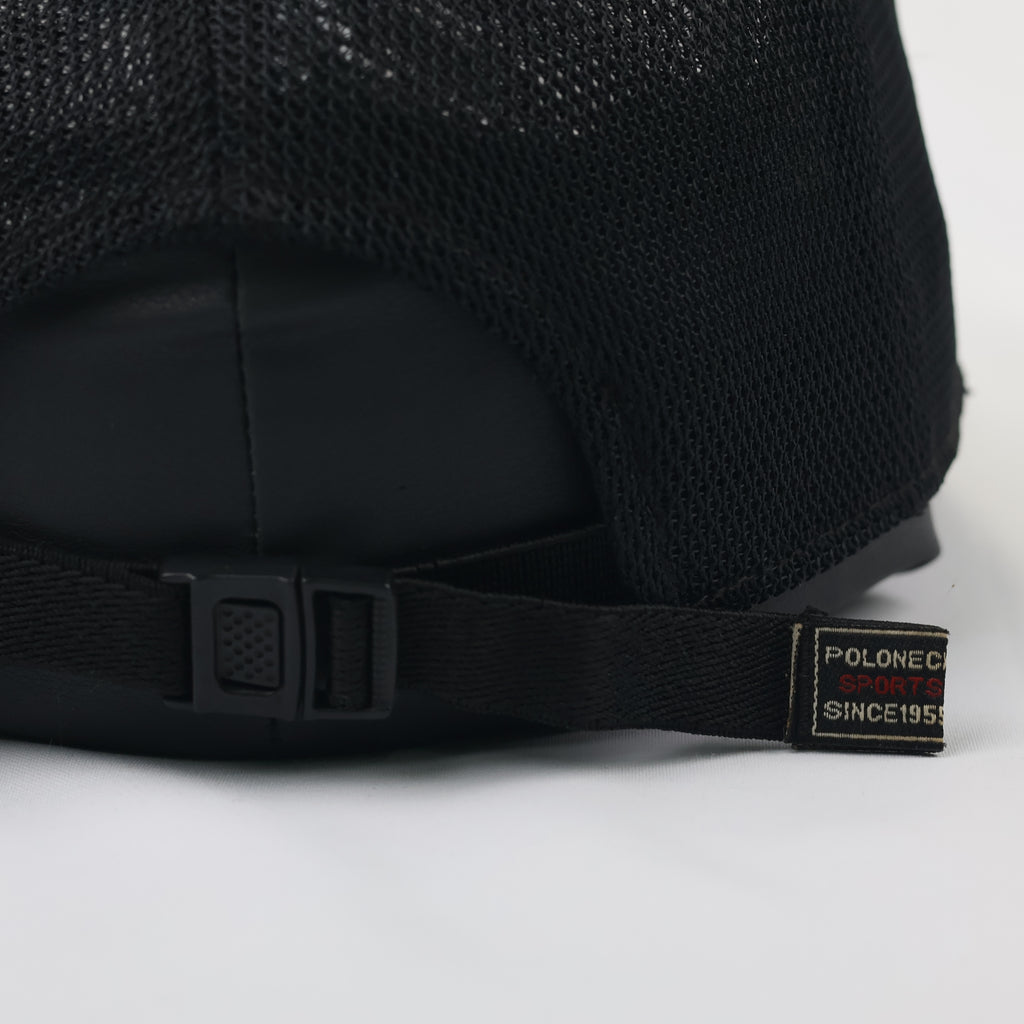 Vintage Poloneck Sports "Since 1955" Trucker Thrifted Cap - Black Technical Mesh