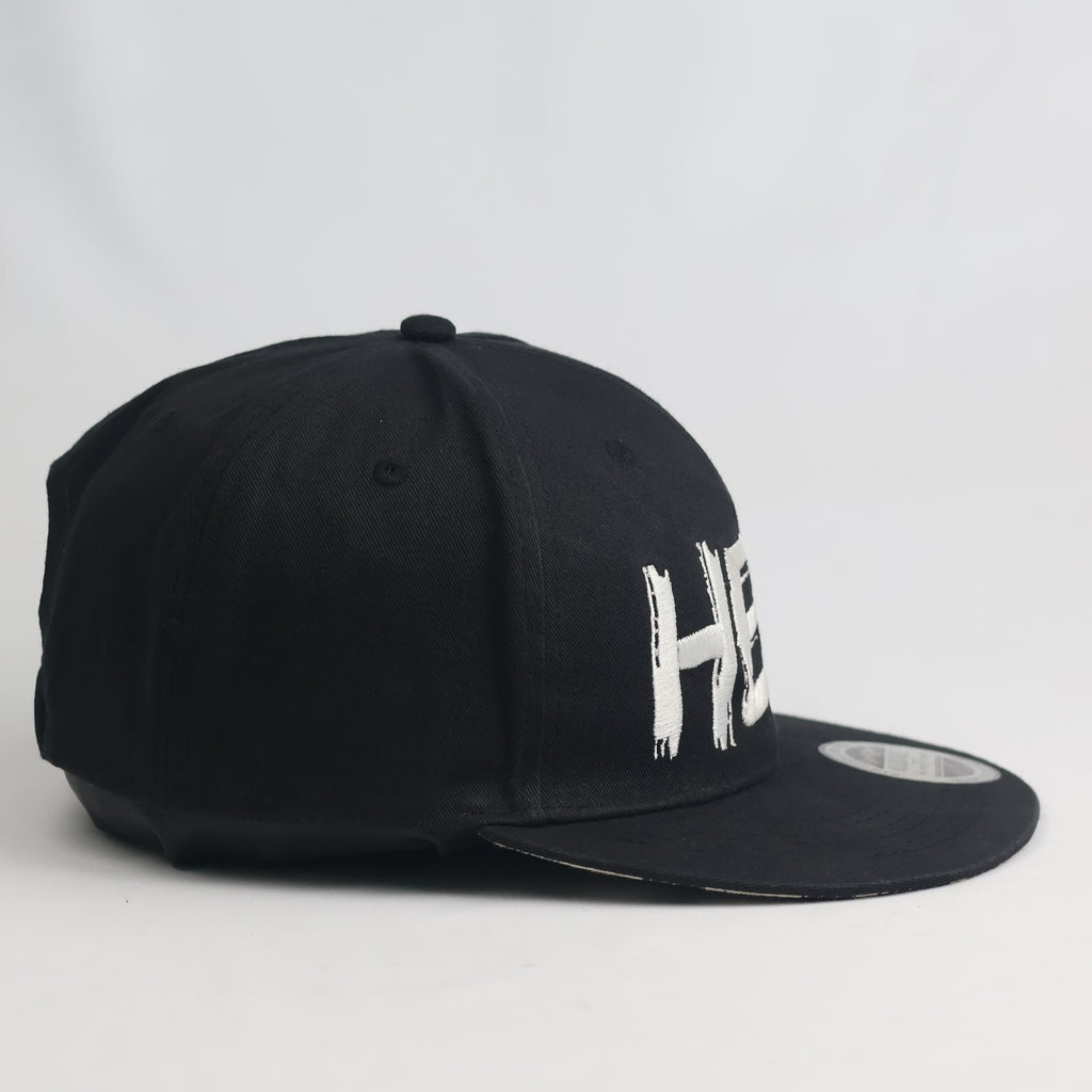 Thrifted "HEY!" Statement Black Snapback Cap | Streetwear Flat Brim Hat