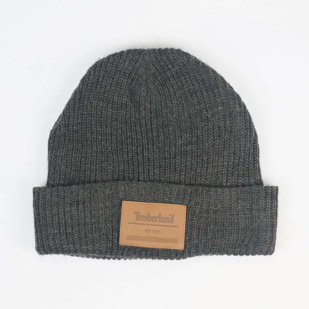 Timberland Men`s Heat Retention Watch Cap Knit Thrifted Beanie with Leather Patch