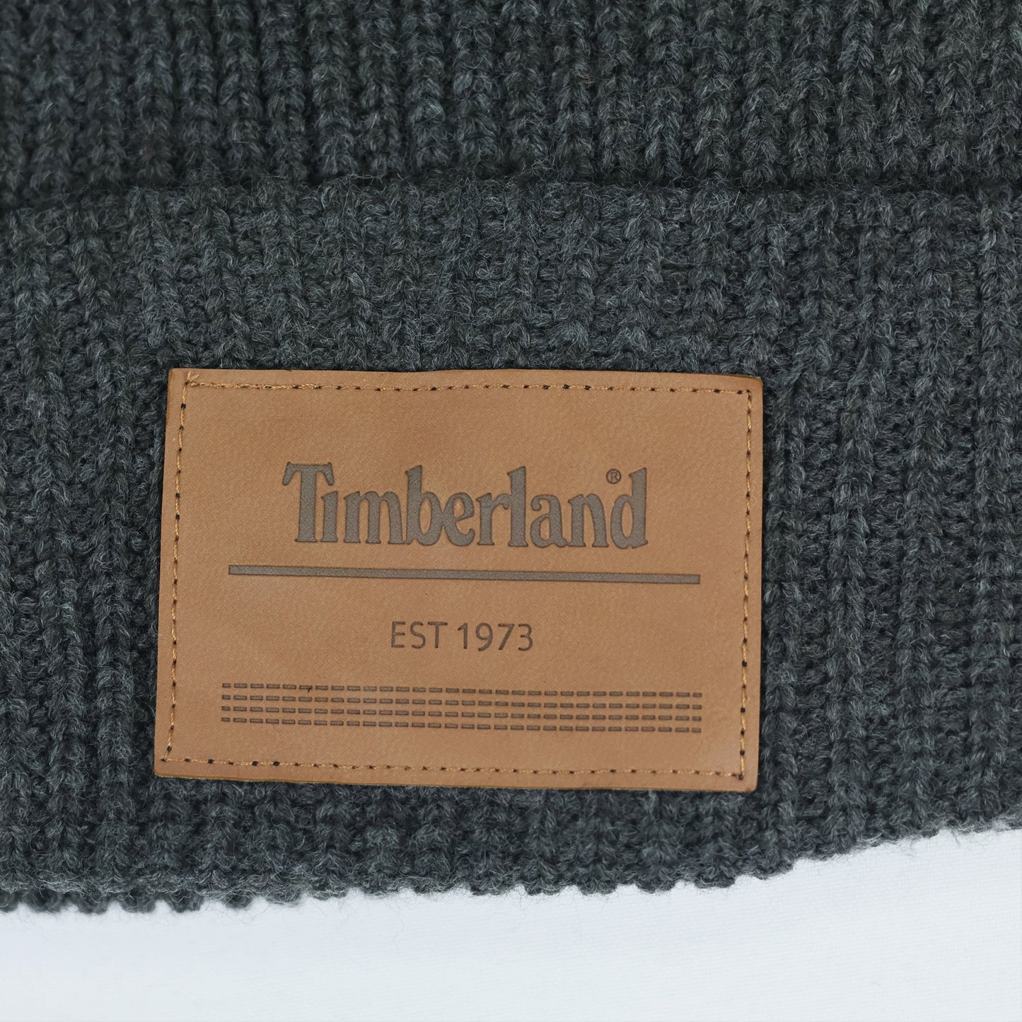 Timberland Men`s Heat Retention Watch Cap Knit Thrifted Beanie with Leather Patch
