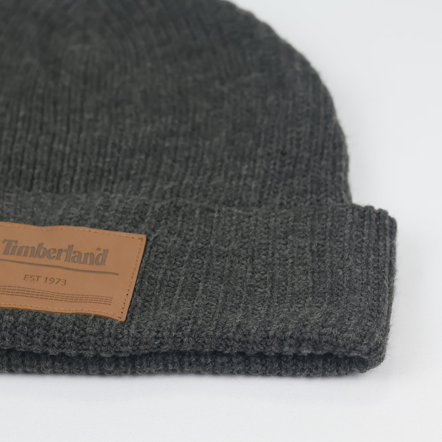 Timberland Men`s Heat Retention Watch Cap Knit Thrifted Beanie with Leather Patch