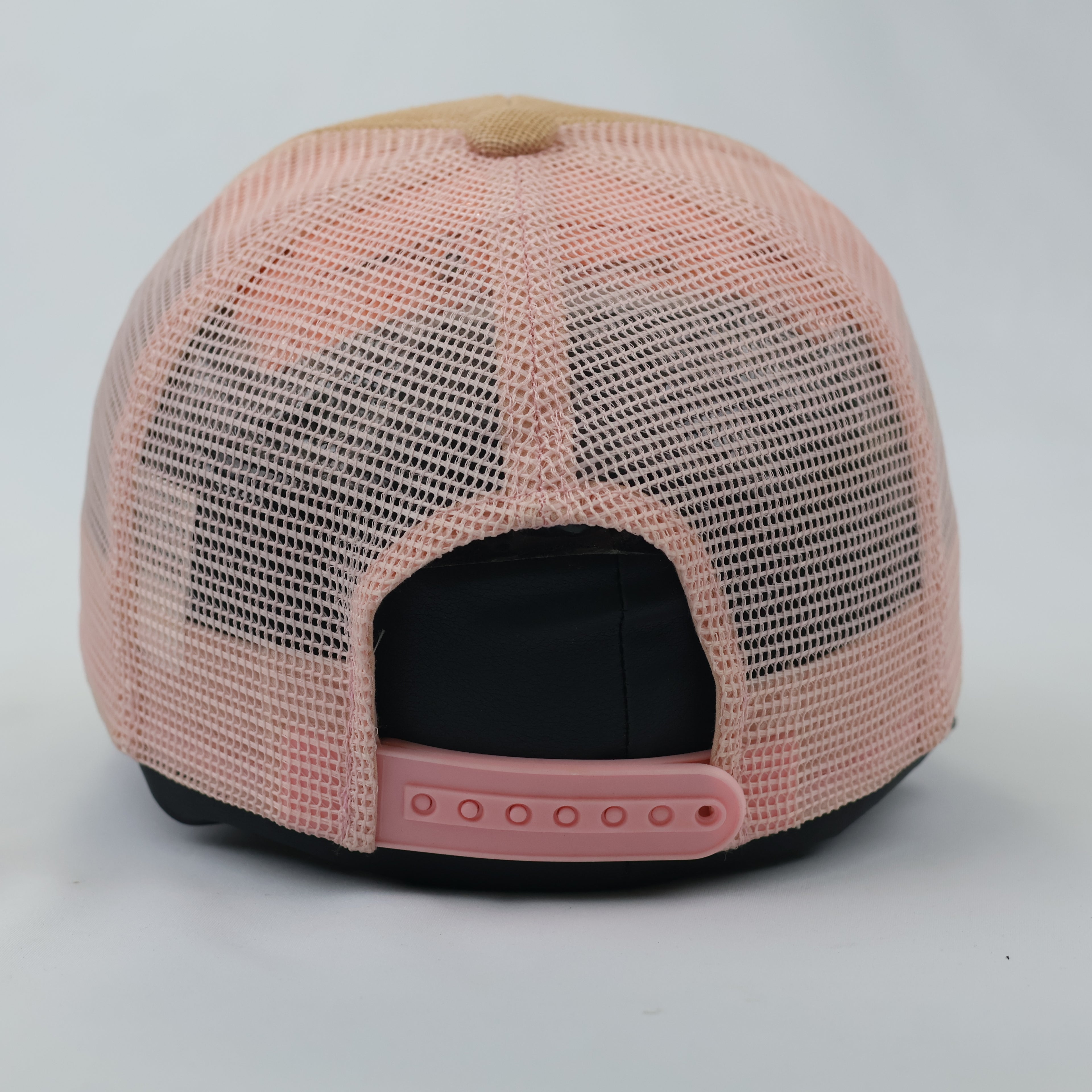 Distressed Sequin Graphic Trucker Hat - Pink & Tan Mesh Snapback