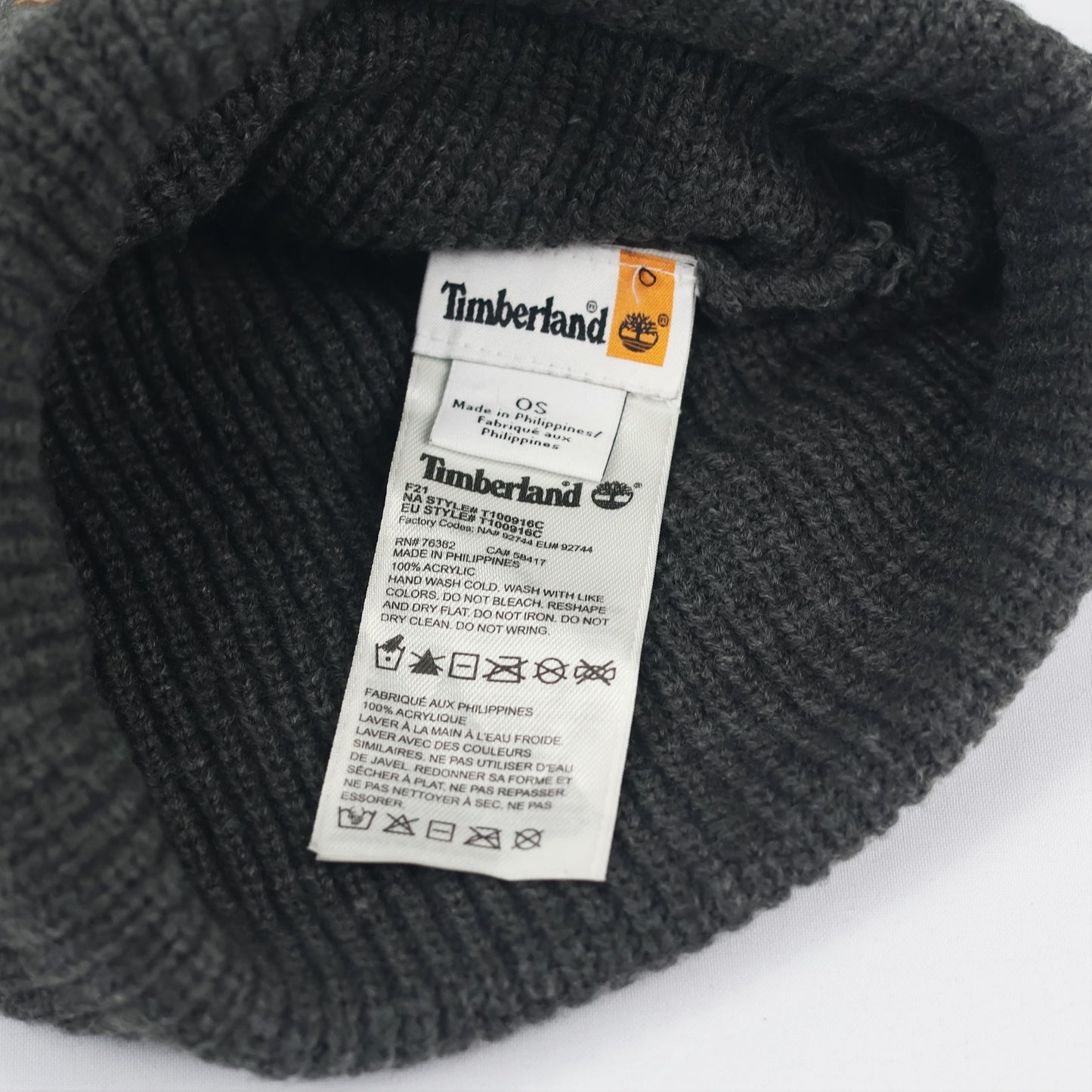 Timberland Men`s Heat Retention Watch Cap Knit Thrifted Beanie with Leather Patch