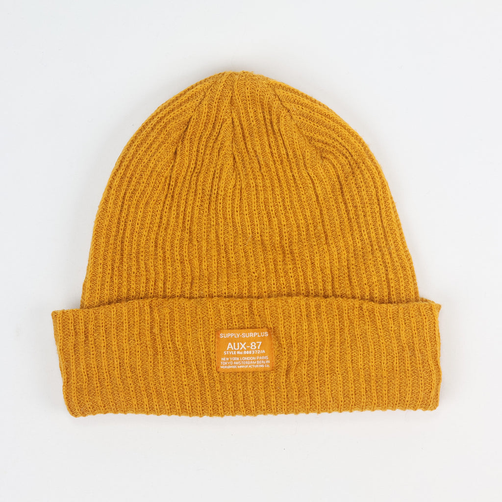 Cotton On Mustard Yellow Ribbed Thrifted Beanie – Supply Surplus Patch Winter Hat