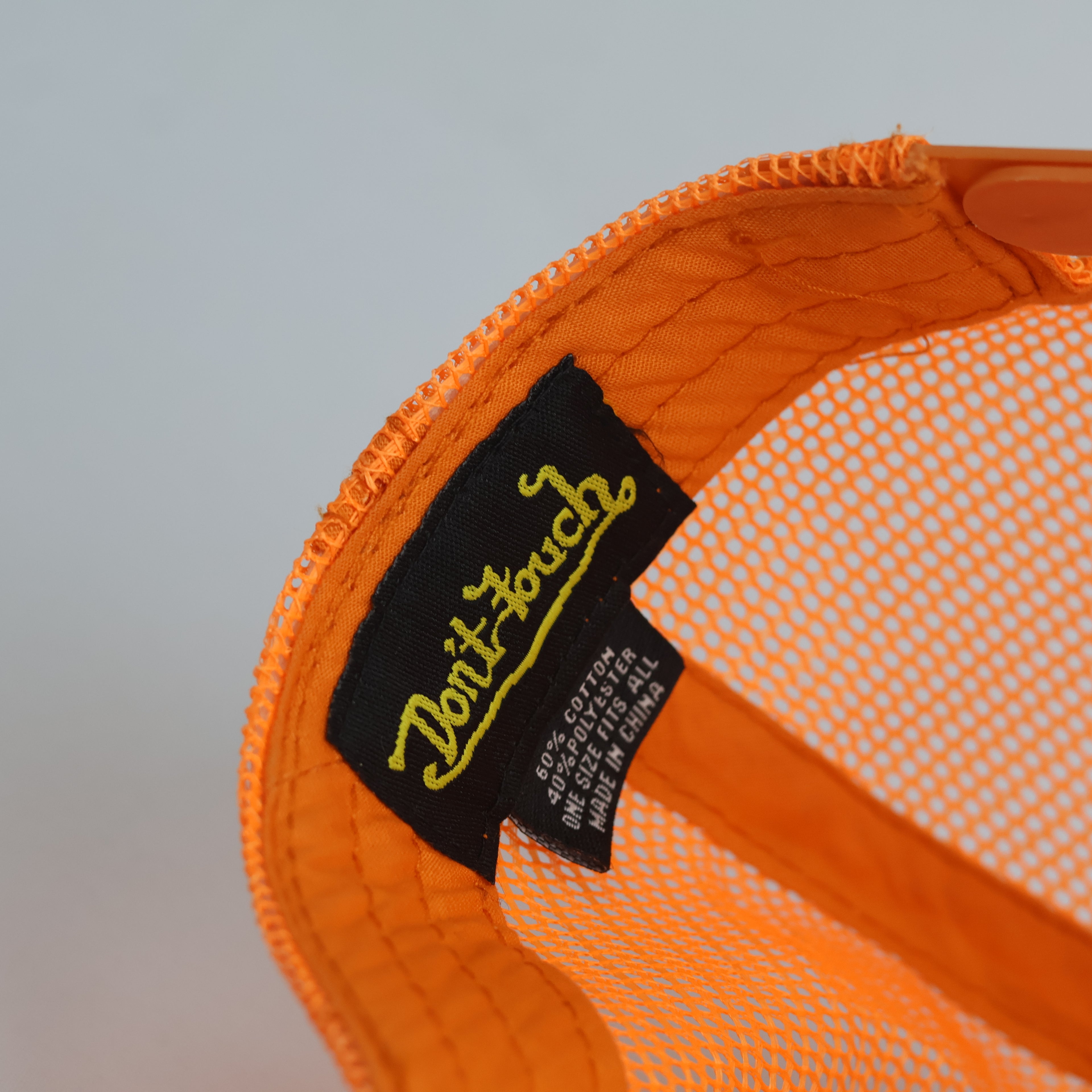 Thrifted Don't Touch Patch Orange Trucker Hat | Y2K Streetwear Mesh Cap