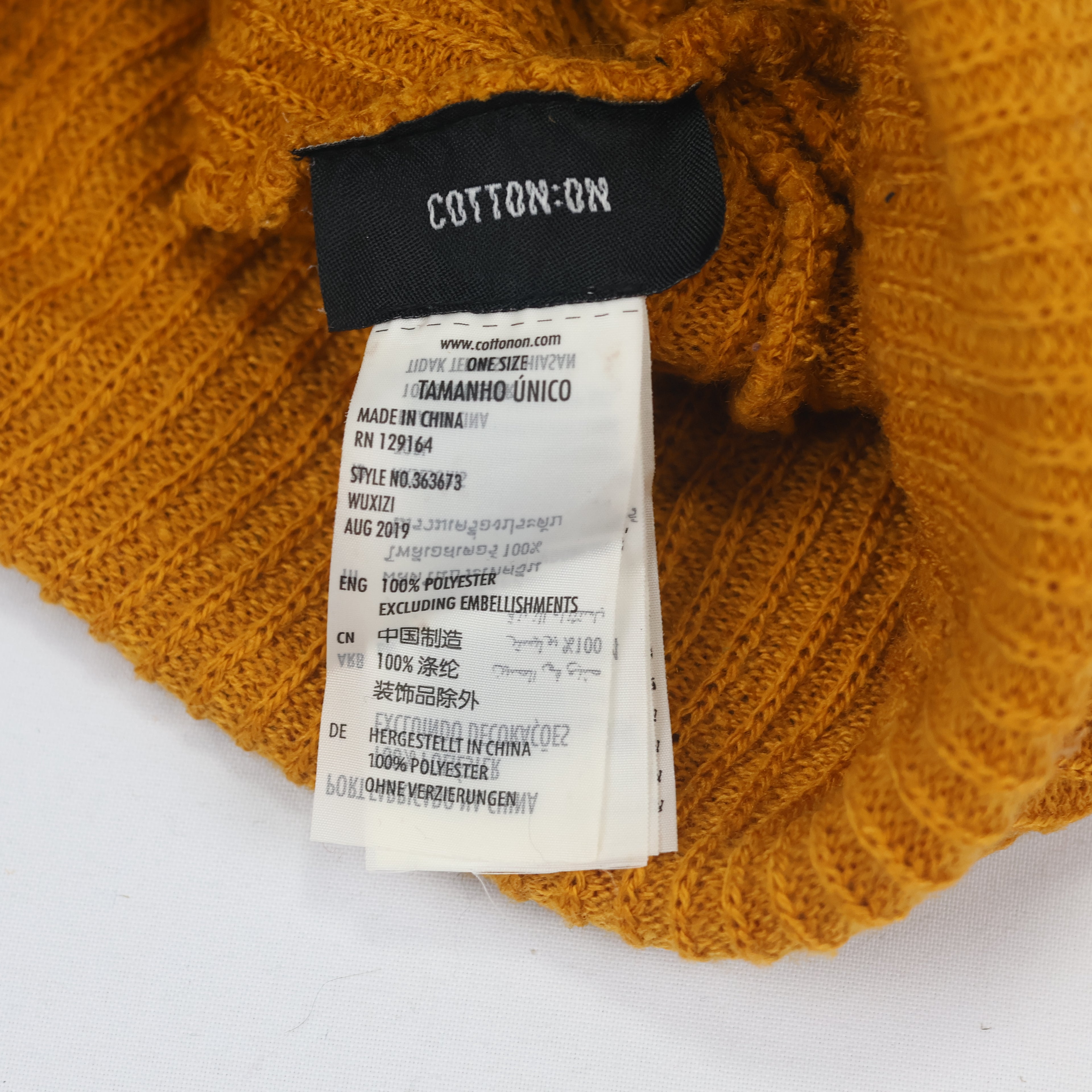 Cotton On Mustard Yellow Ribbed Thrifted Beanie – Supply Surplus Patch Winter Hat