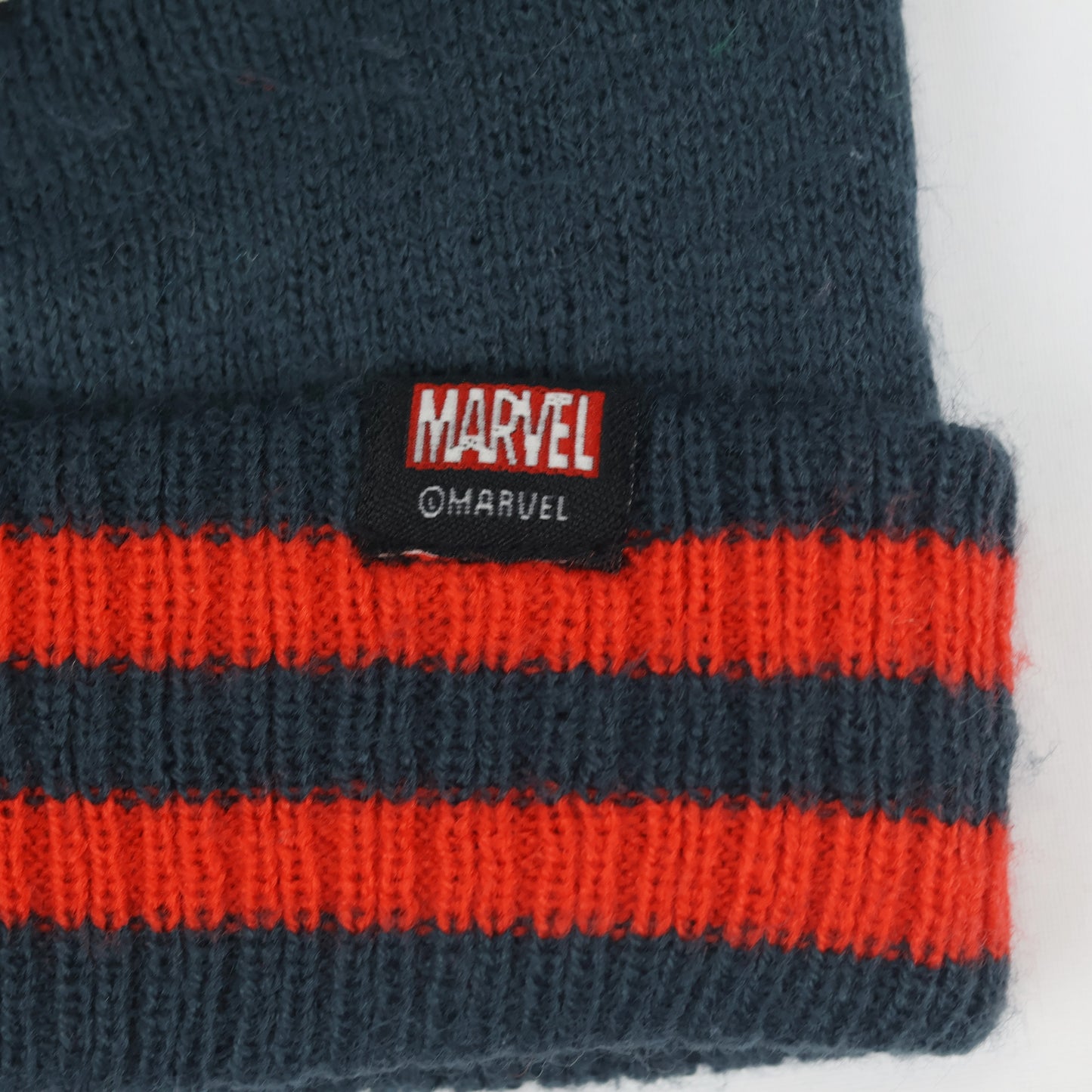 Captain America Thrifted Winter Hat - Embroidered Marvel Superhero Beanie with Striped Cuff