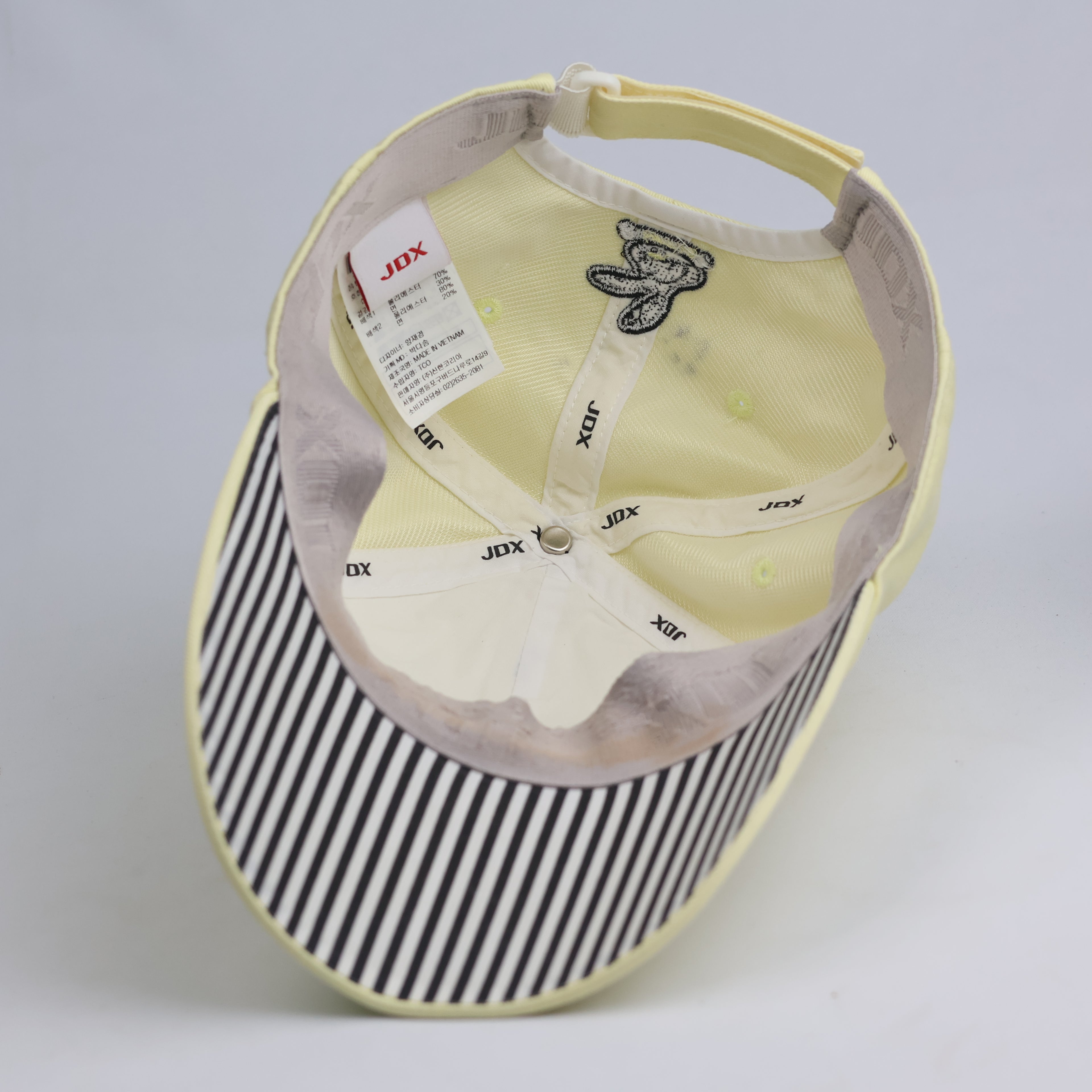JDX Multisports Pastel Yellow Script Logo Baseball Cap - Striped Underbrim