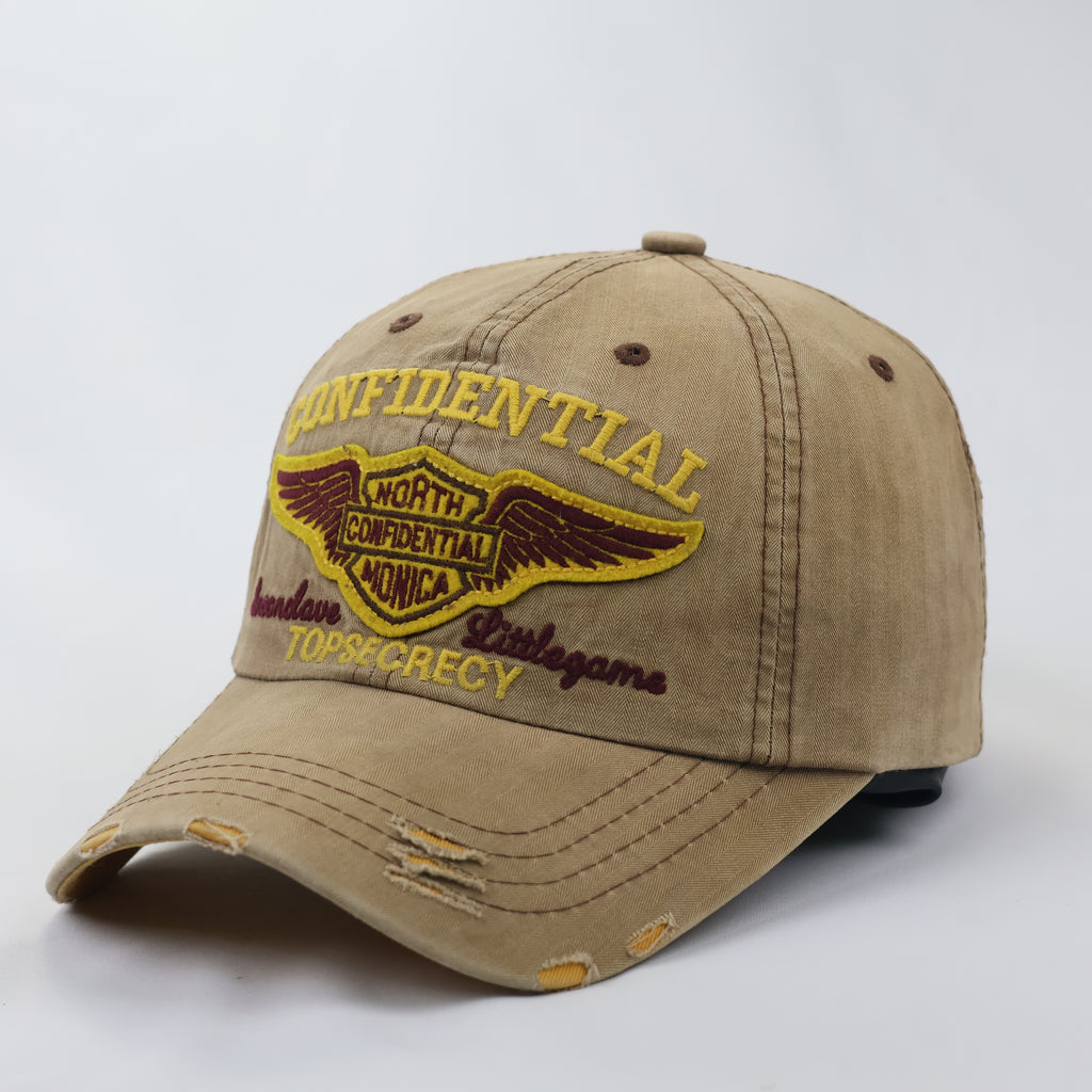 Retro Khaki Biker Style Cap with Thrasher Back Embroidery & Sun-Faded Look