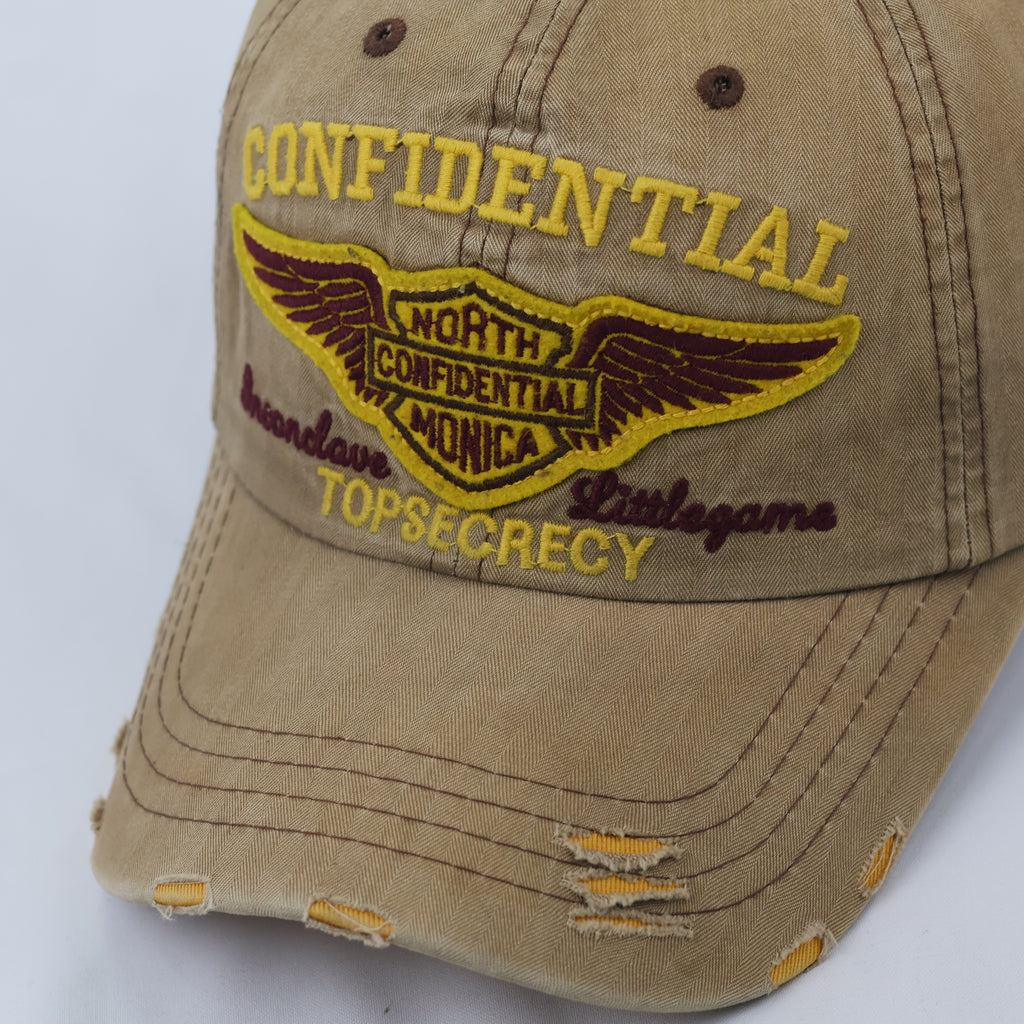 Retro Khaki Biker Style Cap with Thrasher Back Embroidery & Sun-Faded Look