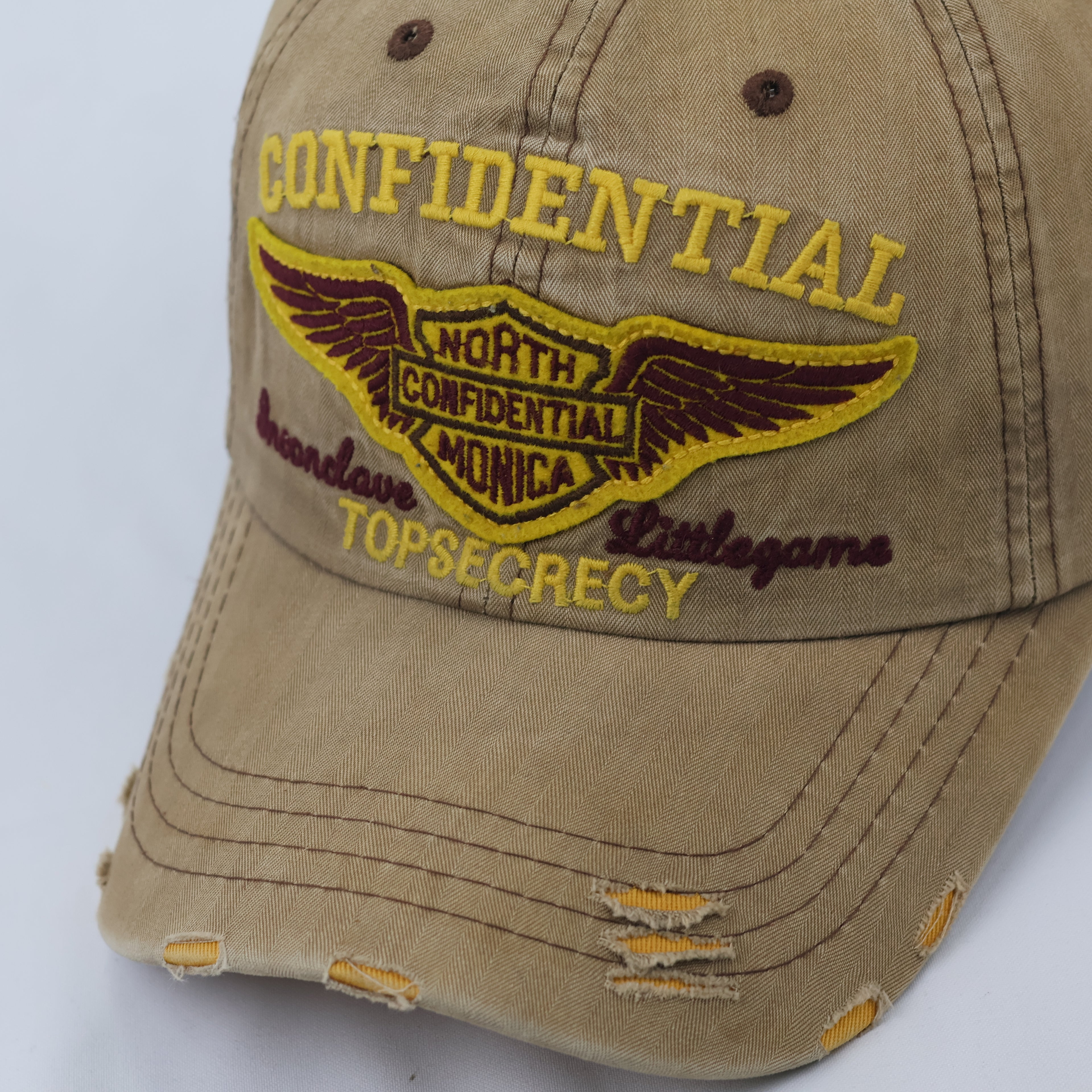 Retro Khaki Biker Style Cap with Thrasher Back Embroidery & Sun-Faded Look
