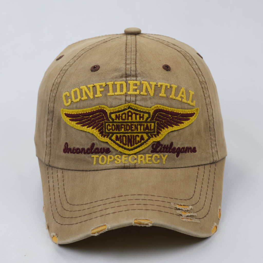 Retro Khaki Biker Style Cap with Thrasher Back Embroidery & Sun-Faded Look