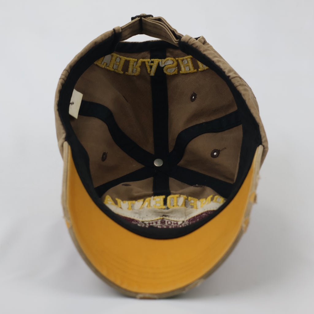 Retro Khaki Biker Style Cap with Thrasher Back Embroidery & Sun-Faded Look