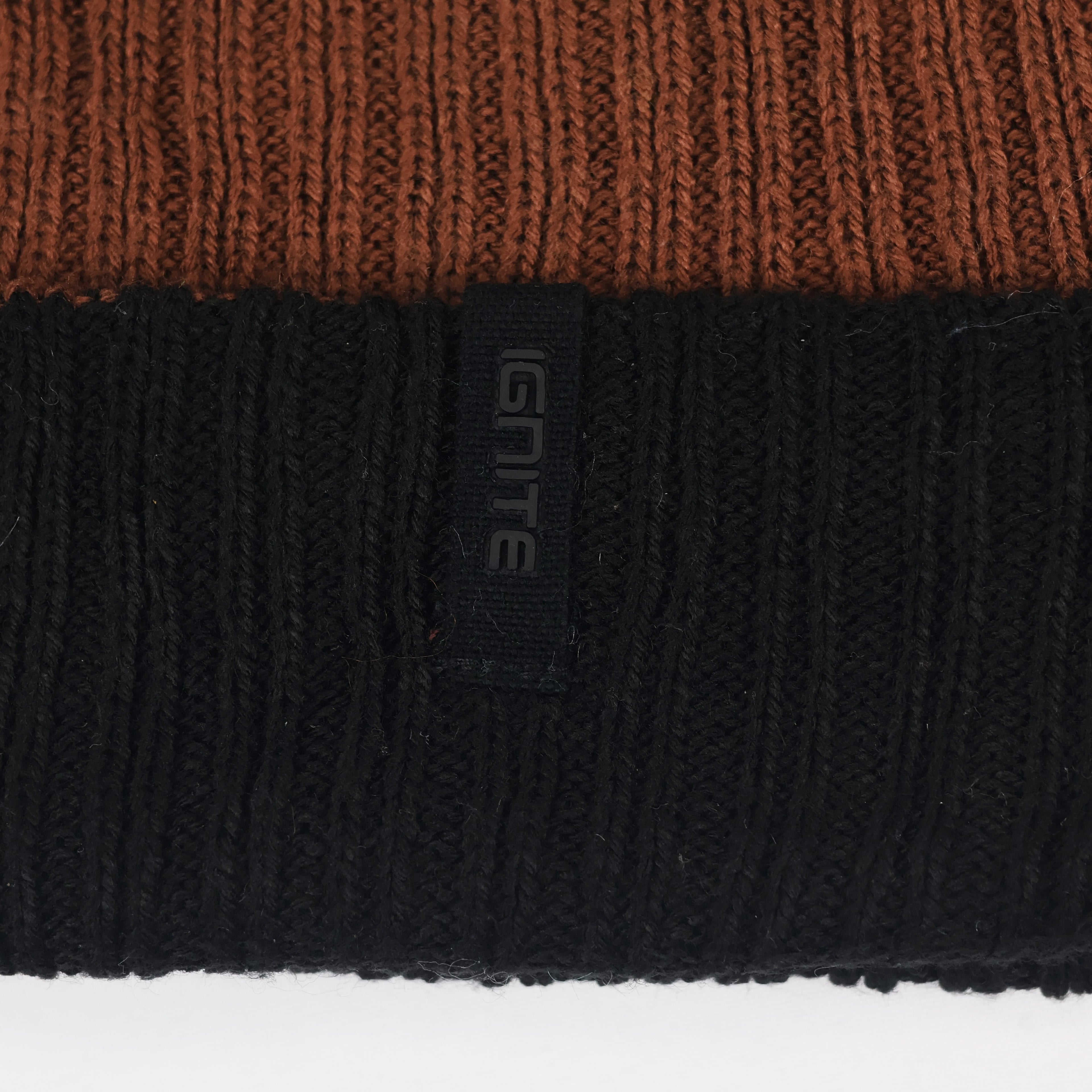 Ignite Rust Brown & Black Two-Tone Ribbed Cuffed Thrifted Beanie