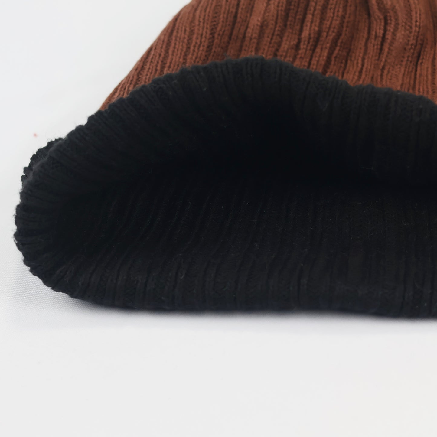 Ignite Rust Brown & Black Two-Tone Ribbed Cuffed Thrifted Beanie
