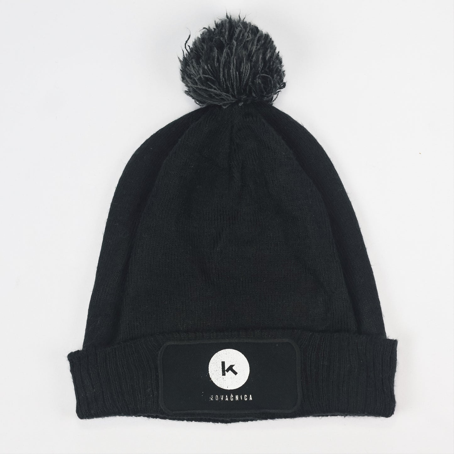 Beechfield Black Knit Beanie with Pom Pom & Kovačnica Logo Patch