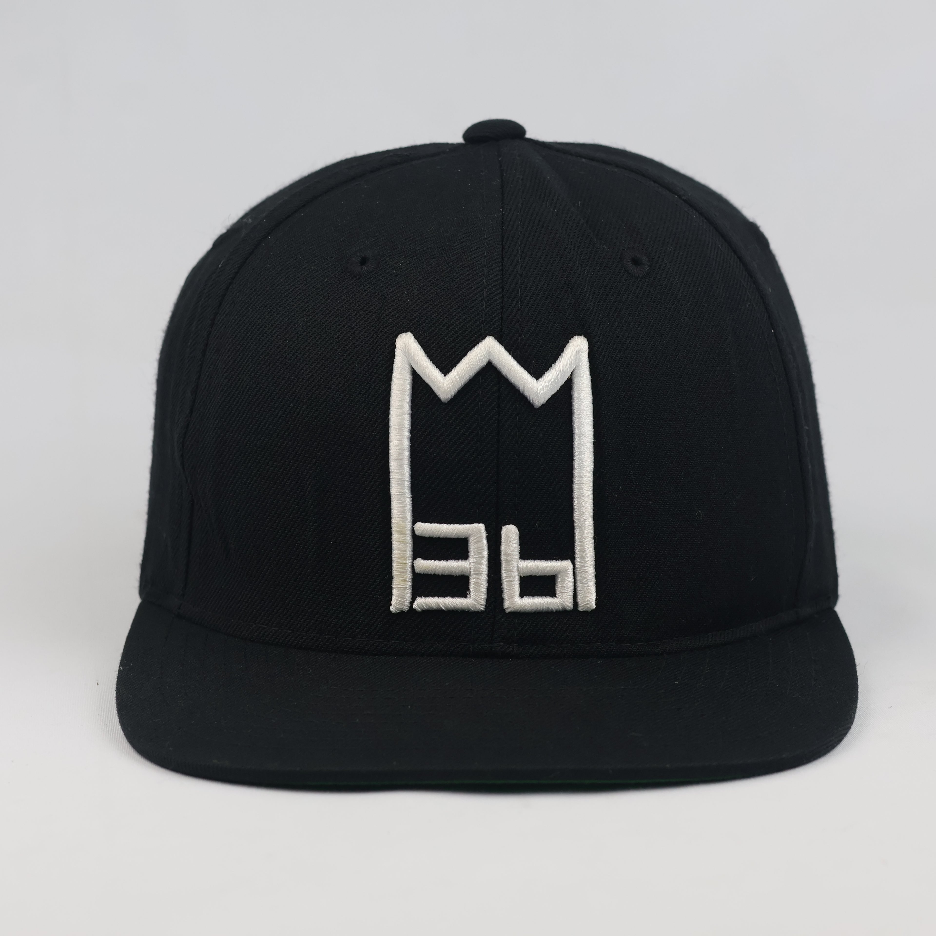 Thrifted Unikat Embroidered Black Flat Brim Snapback | Green Bottom Hat