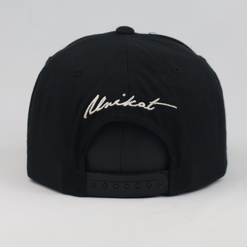 Thrifted Unikat Embroidered Black Flat Brim Snapback | Green Bottom Hat