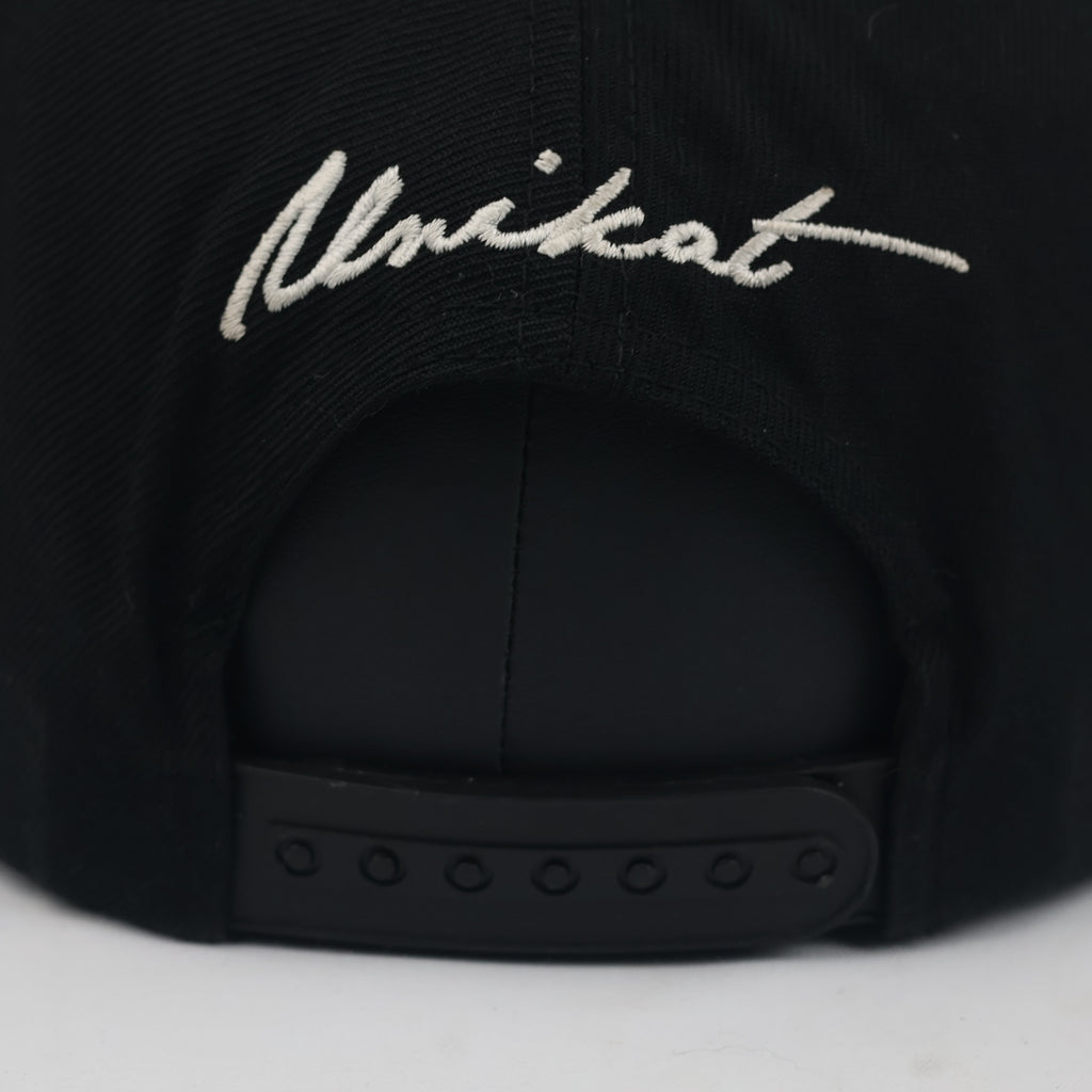 Thrifted Unikat Embroidered Black Flat Brim Snapback | Green Bottom Hat