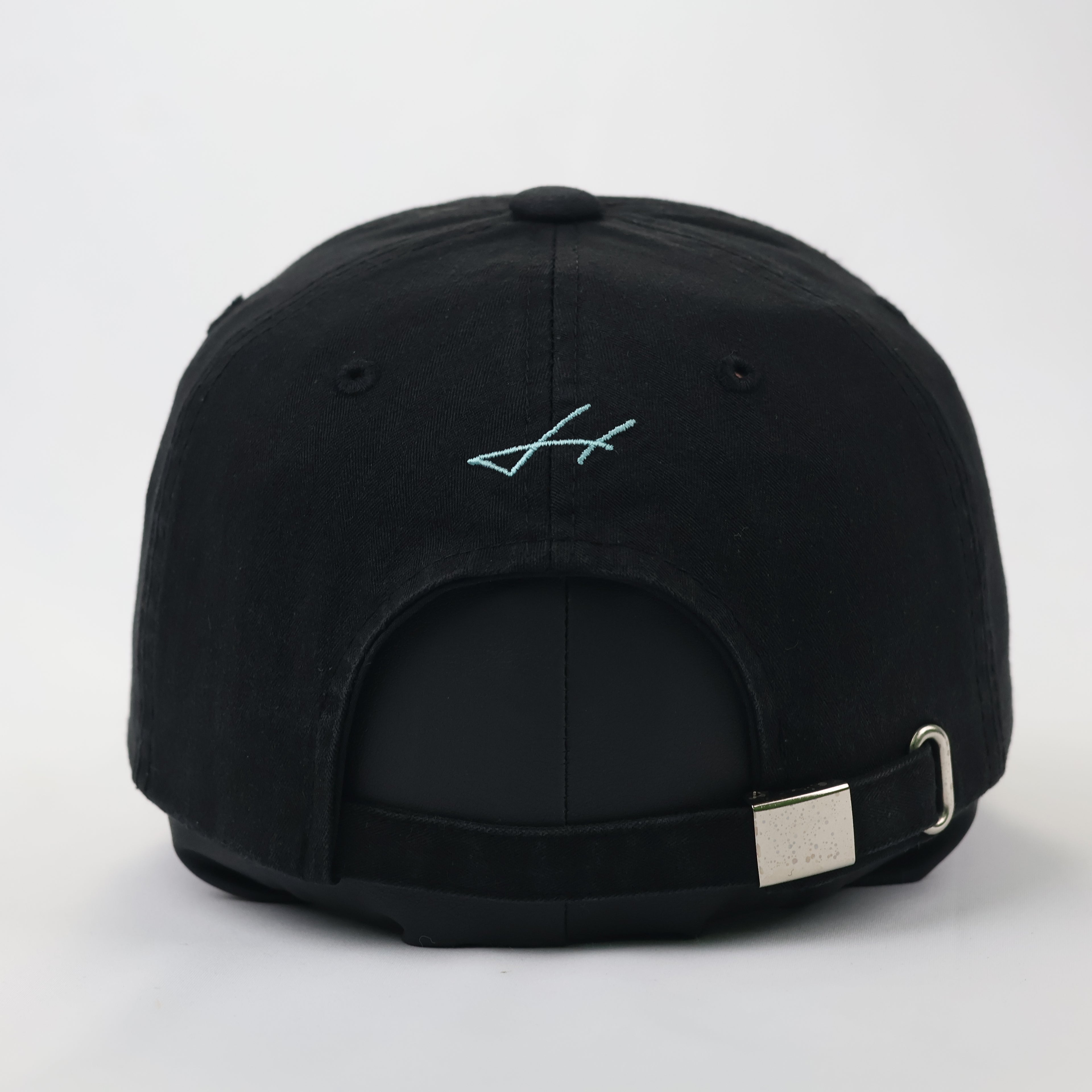 Minimalist Black Thrifted Dad Hat with Teal Cursive Embroidery