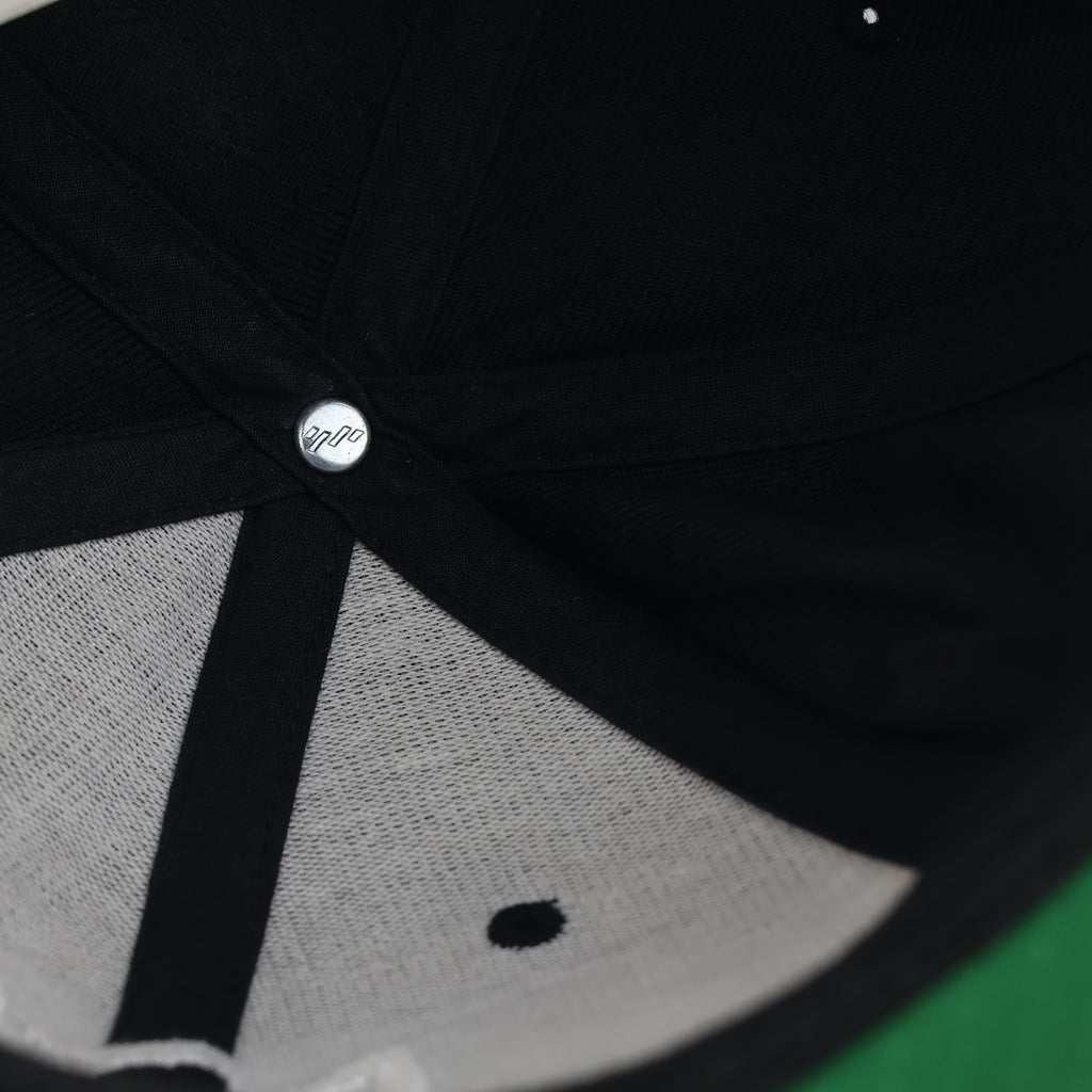 Thrifted Unikat Embroidered Black Flat Brim Snapback | Green Bottom Hat