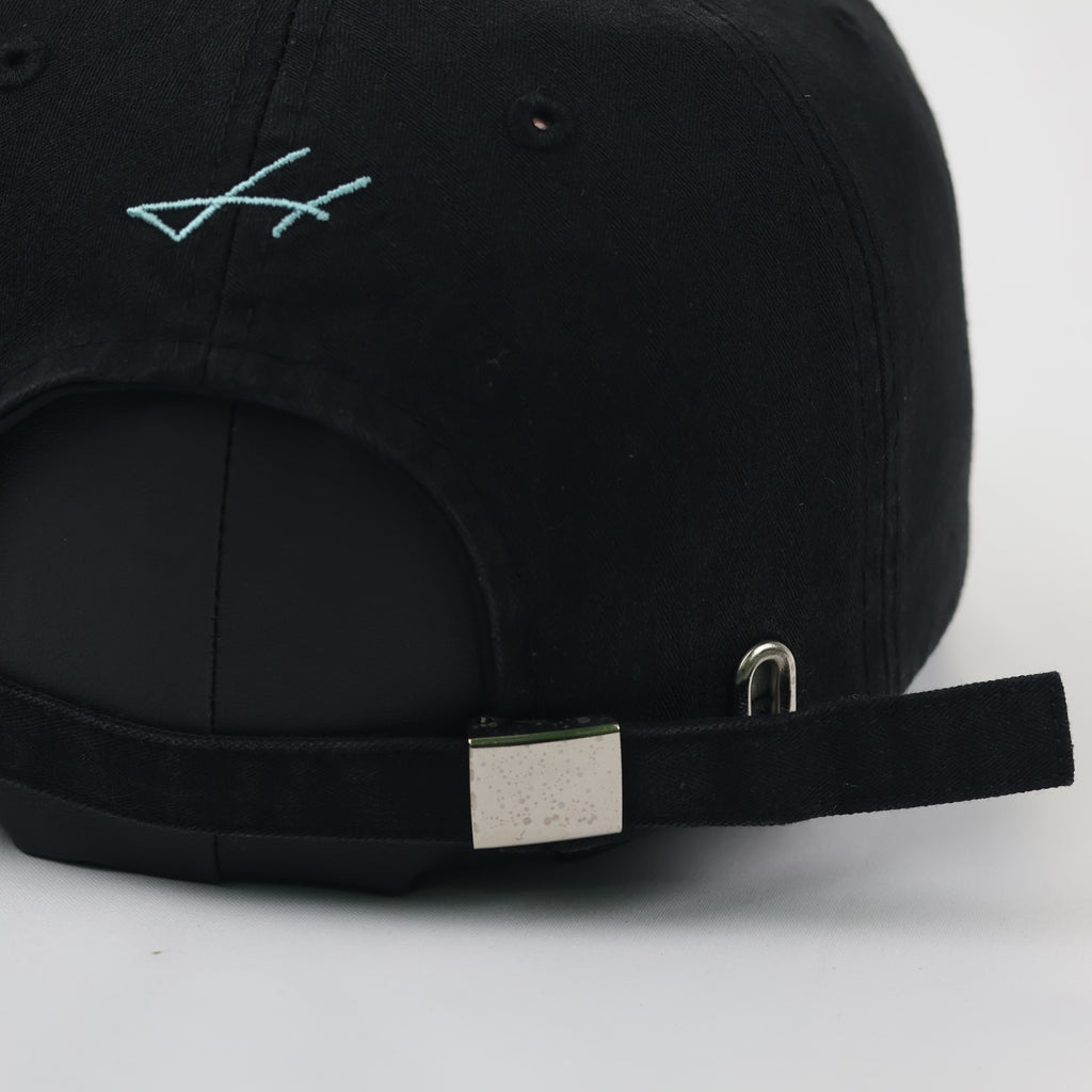 Minimalist Black Thrifted Dad Hat with Teal Cursive Embroidery