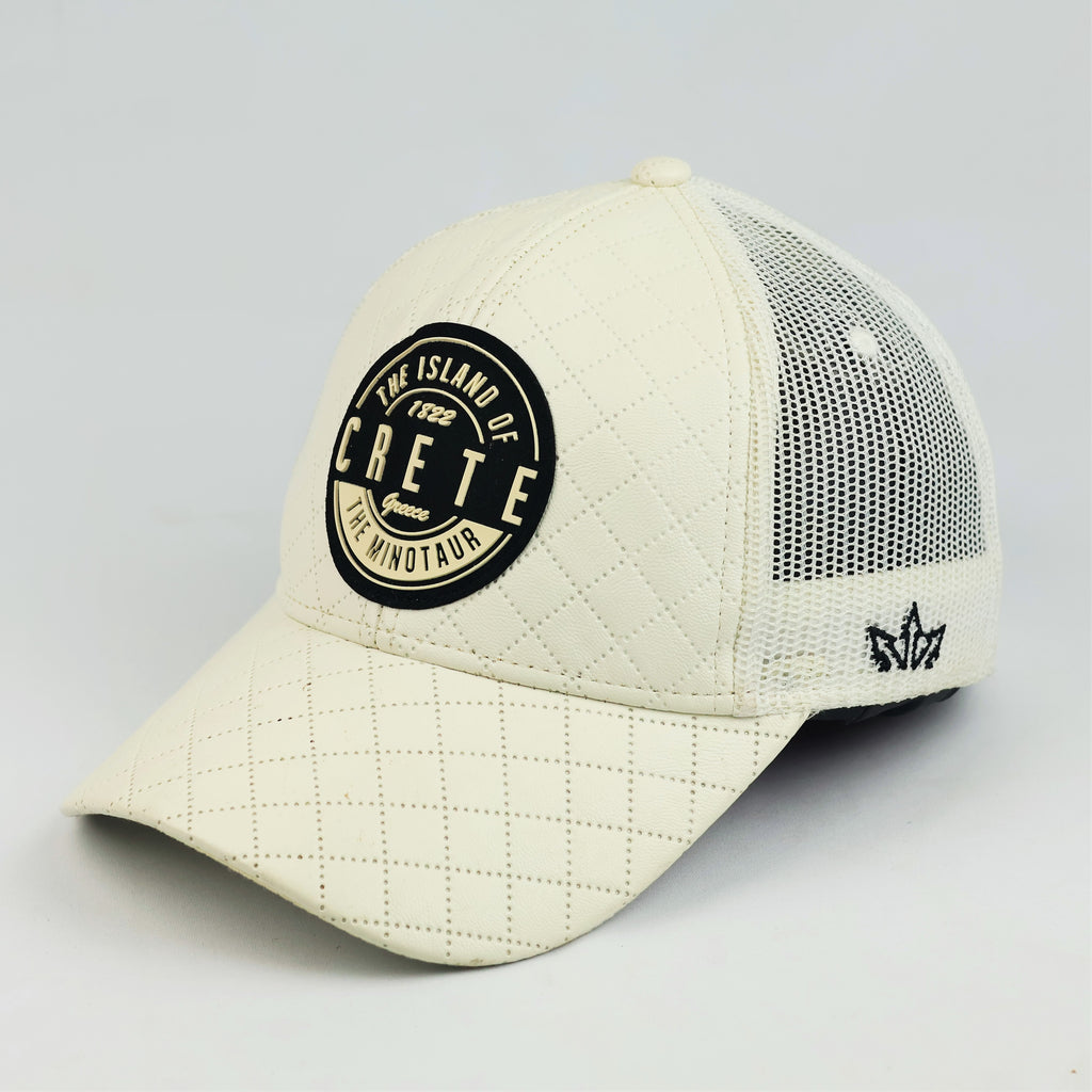 Thrifted Essencial Caps Crete Minotaur Quilted Off-White Trucker Hat