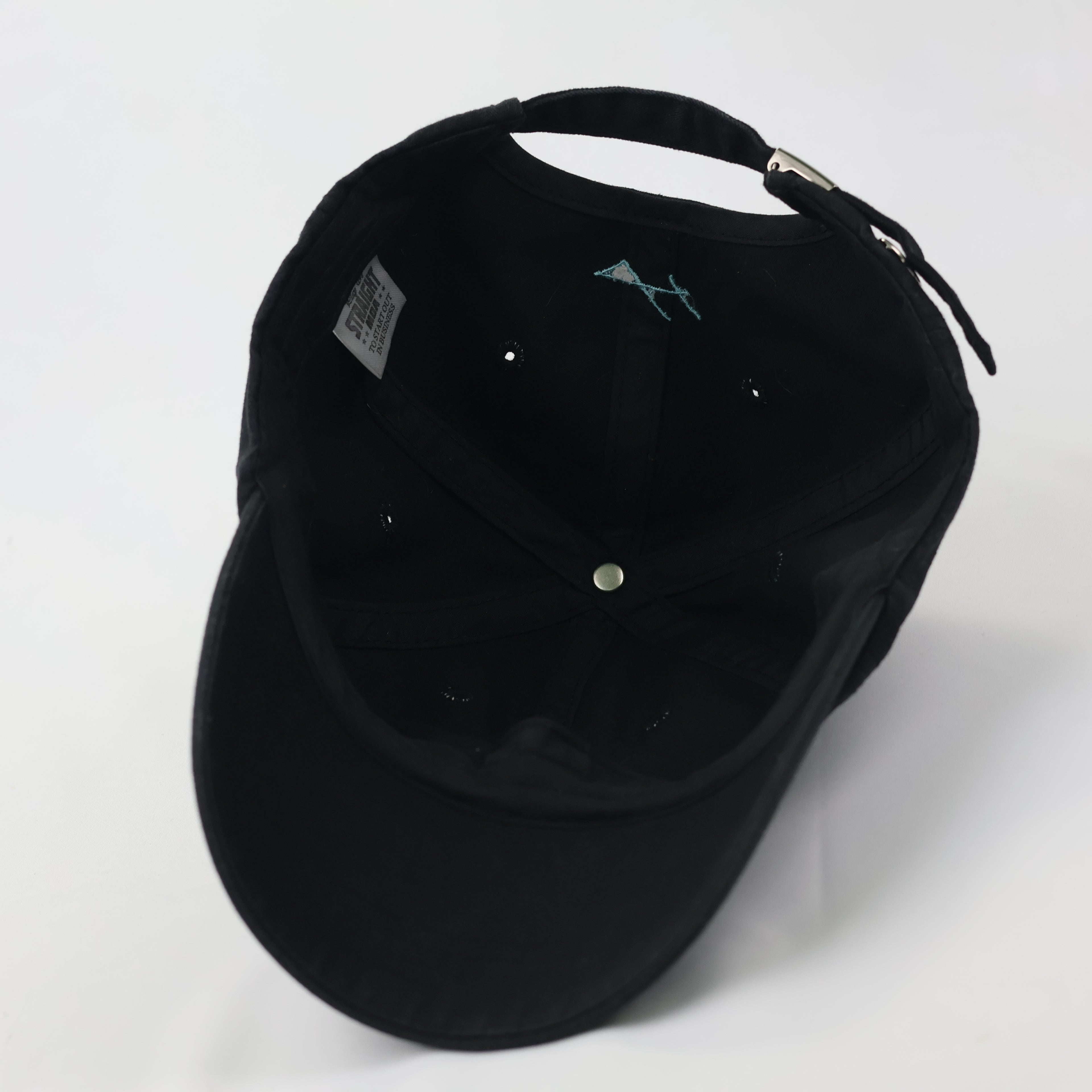 Minimalist Black Thrifted Dad Hat with Teal Cursive Embroidery