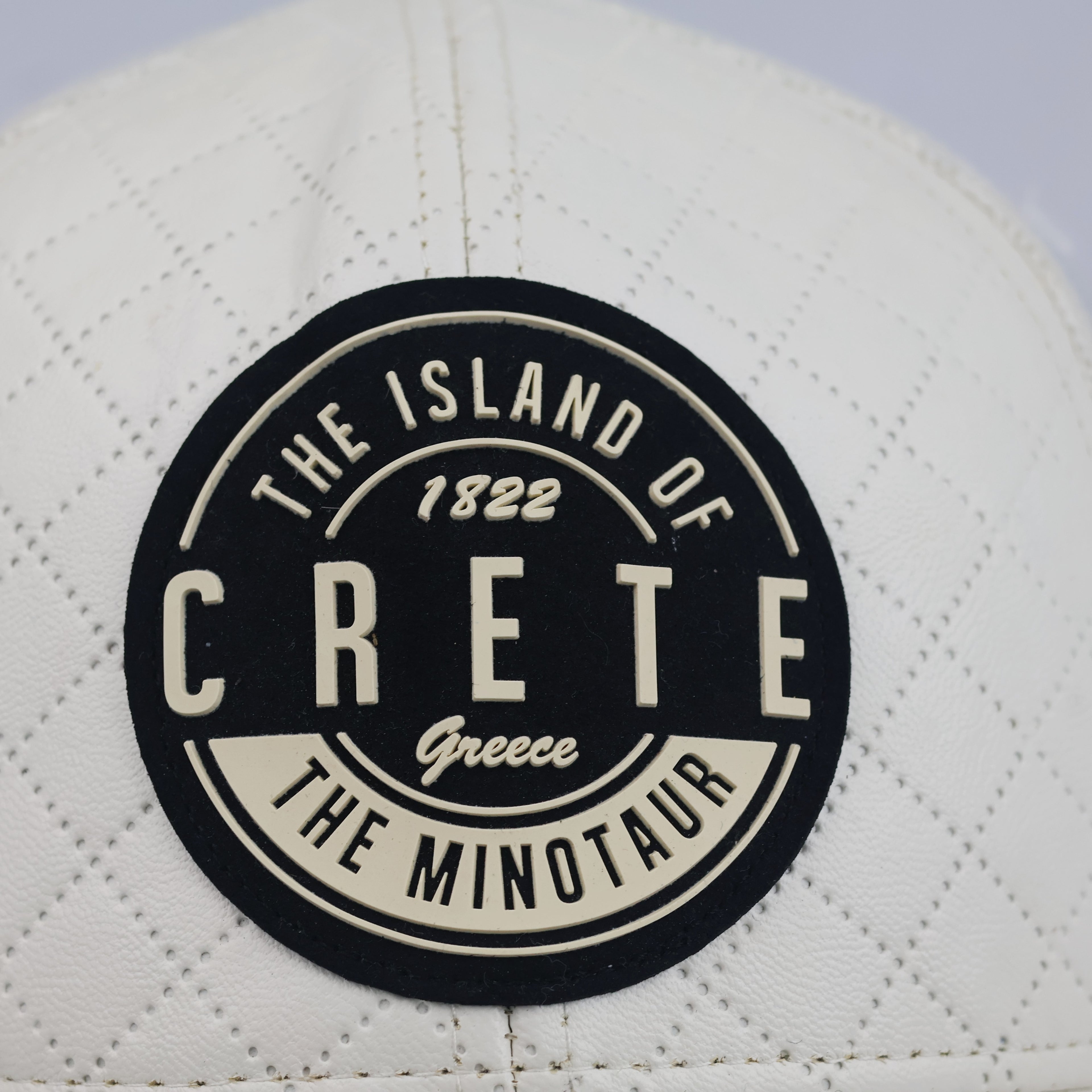Thrifted Essencial Caps Crete Minotaur Quilted Off-White Trucker Hat
